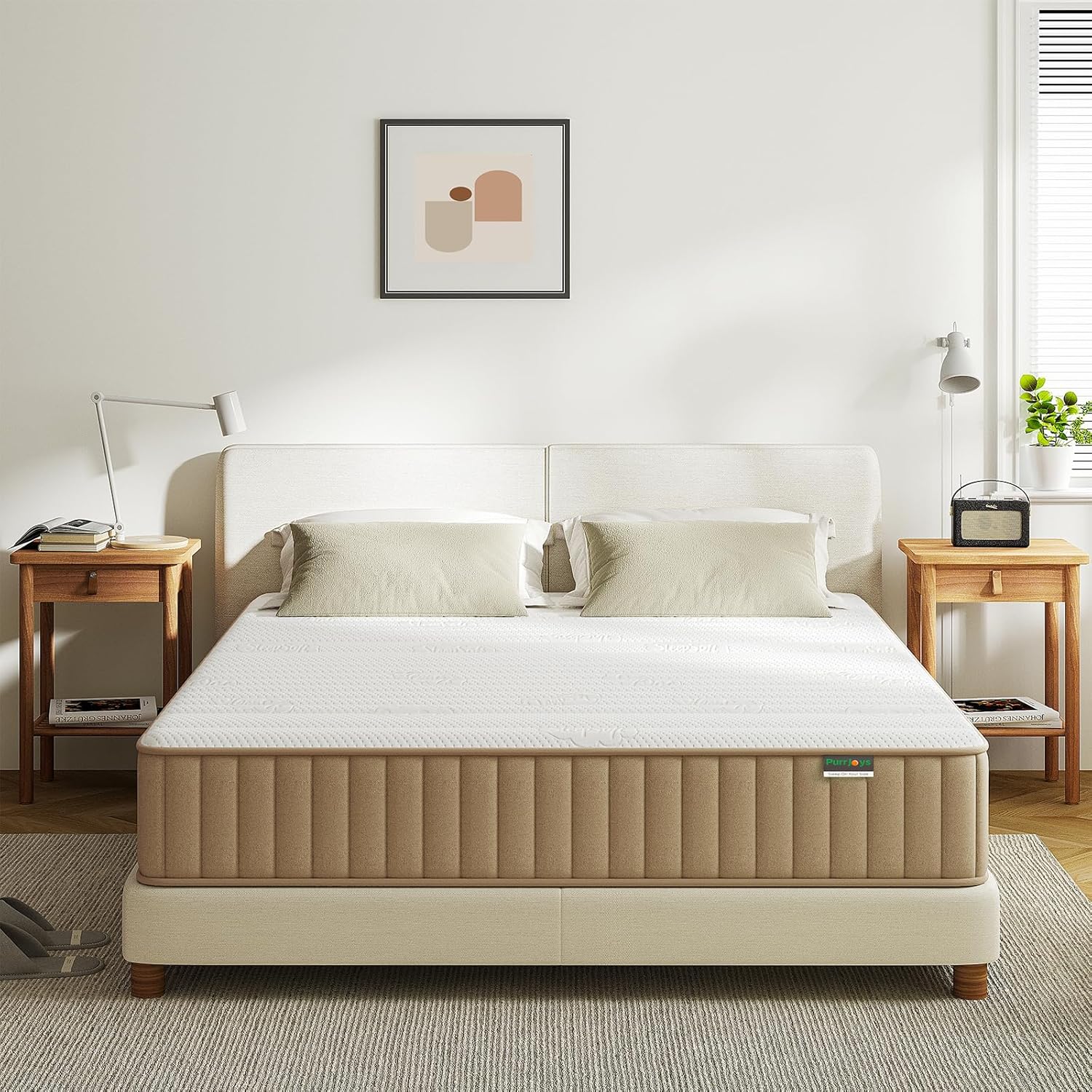 Detalle de PurrJoys Queen Mattress, 12-Inch Firm Hybrid with Memory Foam and Pocket Springs