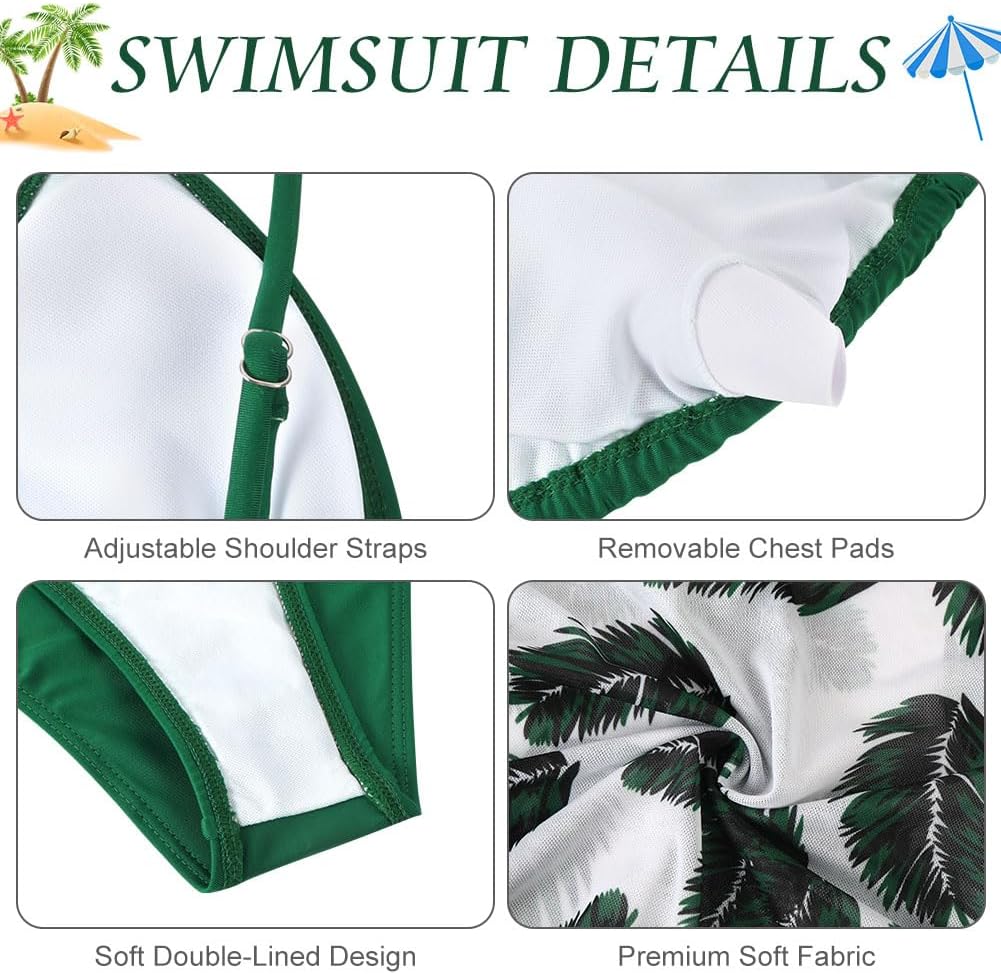 Thumbnail 4 de Aolso Girls’ Swimsuit Set, 3 Bikini Tops, Tanga Bottom with Skirt, Blue/Green