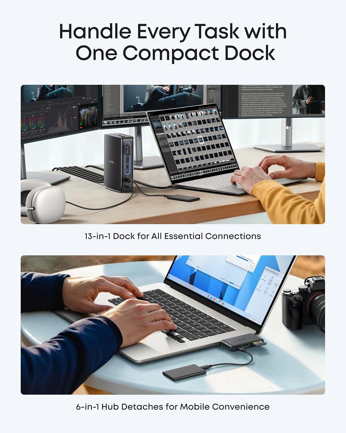 Detalle de Anker A83C3 Nano Laptop Docking Station, 13-in-1 Triple-Display Dock