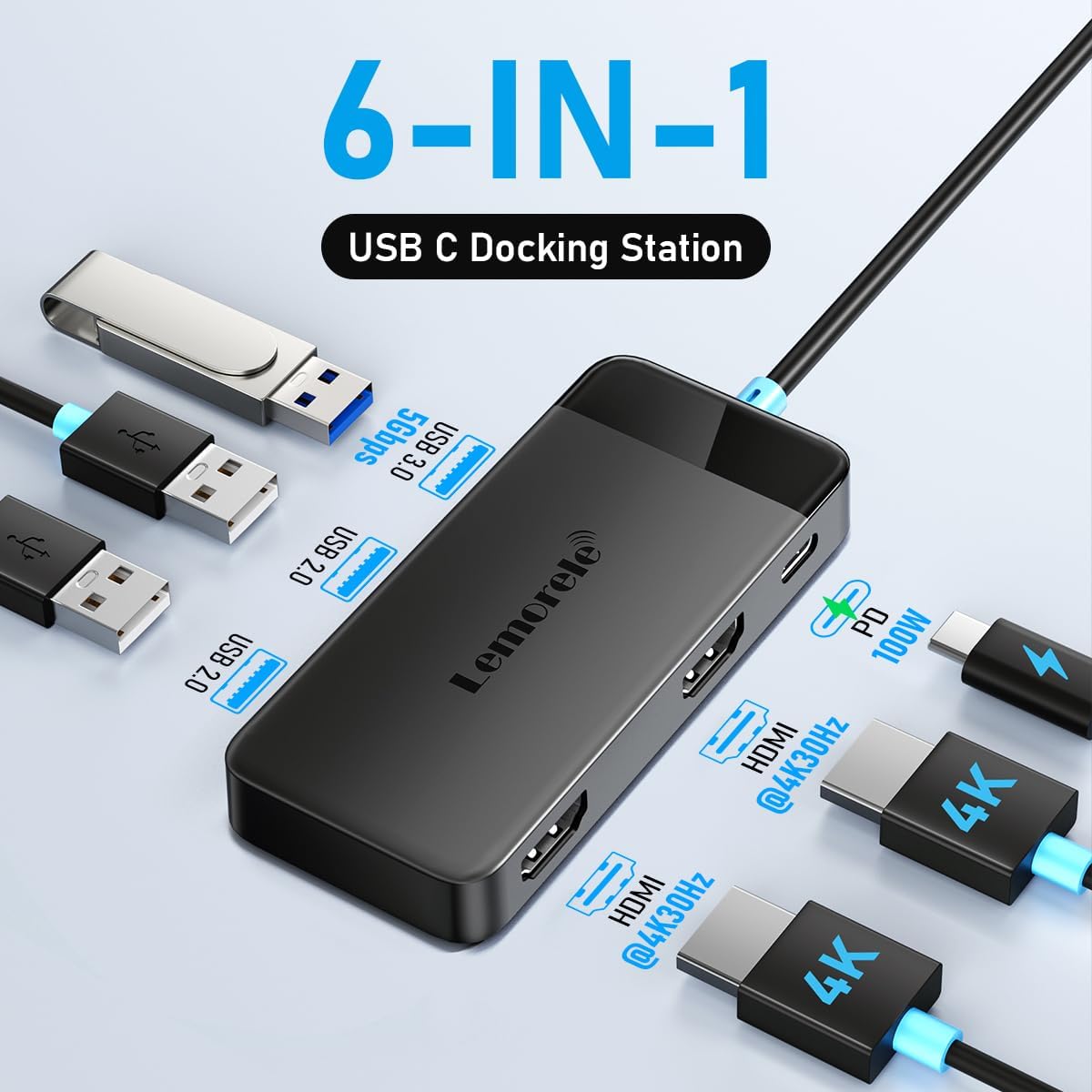 Detalle 2 de Lemorele Docking Station Dual Monitor 100W