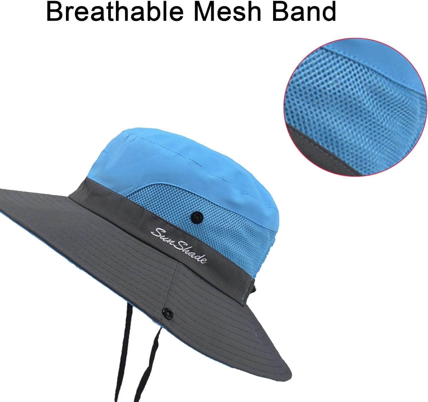 Detalle de DRESHOW Damen Sonnenhut – UV-Schutz, faltbar, Mesh, Pferdeschwanz Öffnung