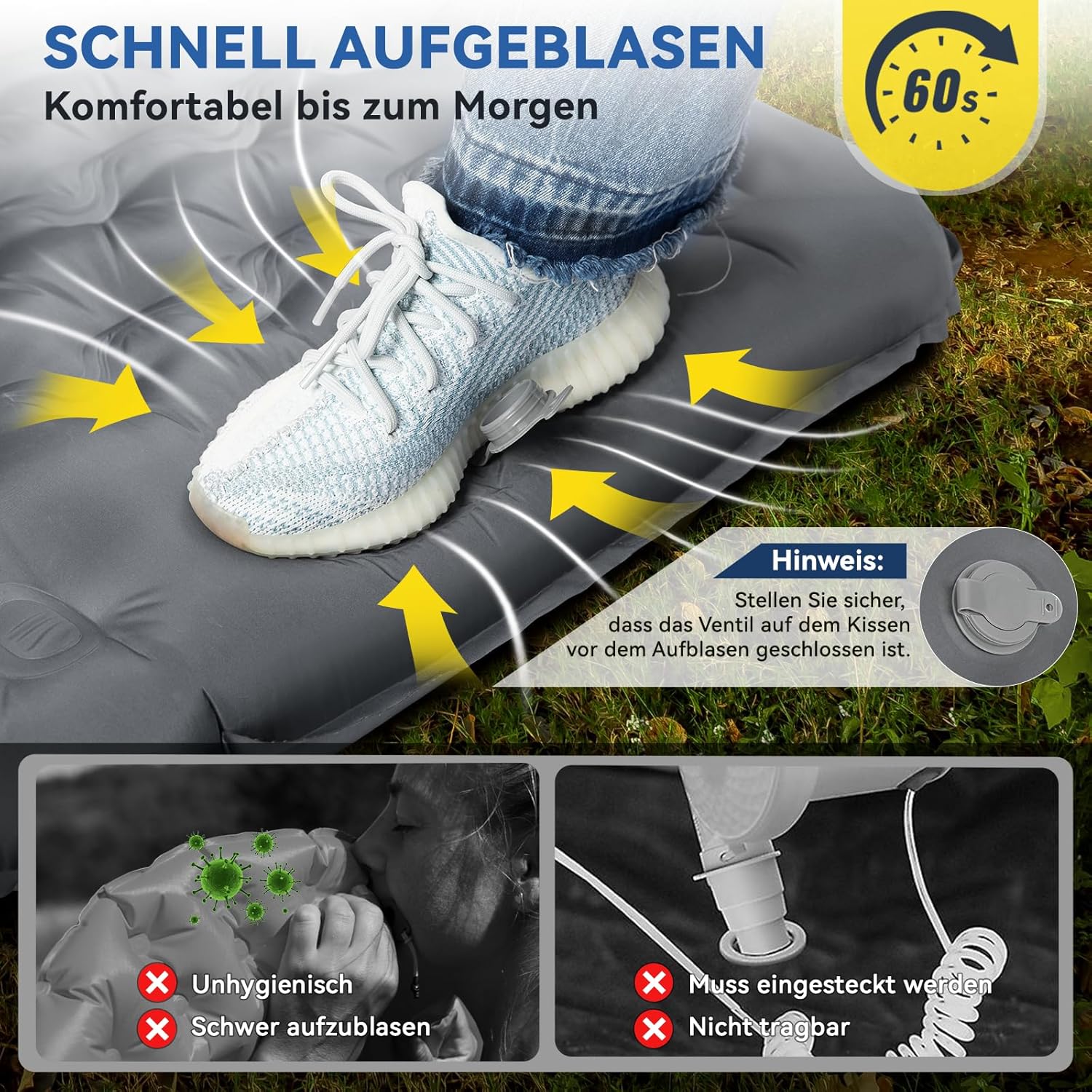Thumbnail 3 de HIKENTURE Camping Isomatte 13 cm – ultradick, mit Kissen, Aufblasbar, kompakt verpackbar