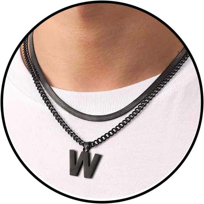 Thumbnail 6 de Esmoly Herren Halskette mit Buchstaben-Anhänger – Edelstahl-Doppelkette (A–Z, 18–20 Inch)