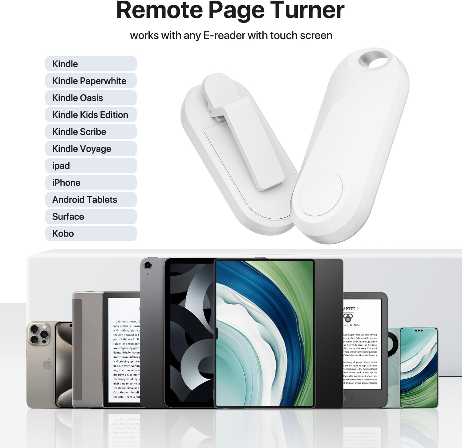 Thumbnail 5 de Sycelu RF Remote Control Page Turner for Kindle Paperwhite, Oasis, Kobo, and iPad (White)