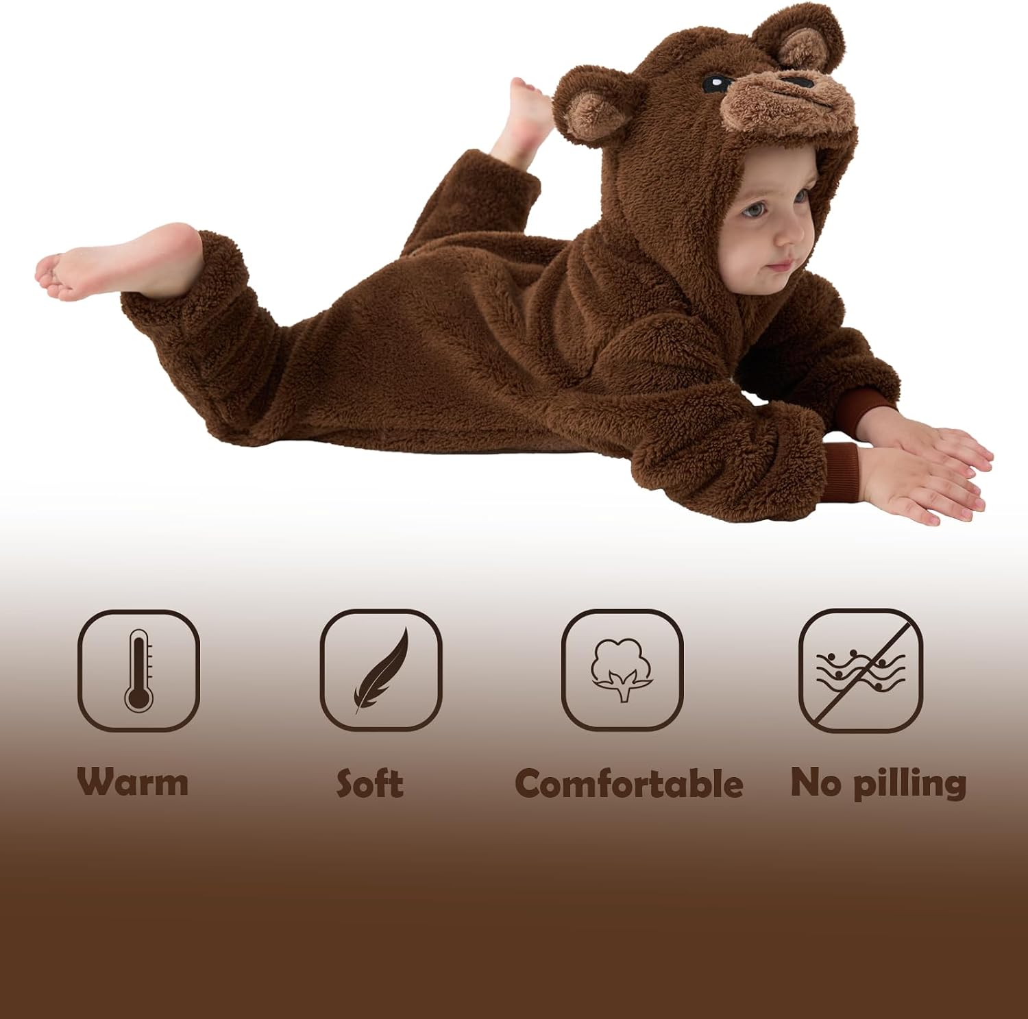 Detalle de LONULAIN Baby Animal Costume Pajamas, Unisex Flannel Hooded Romper