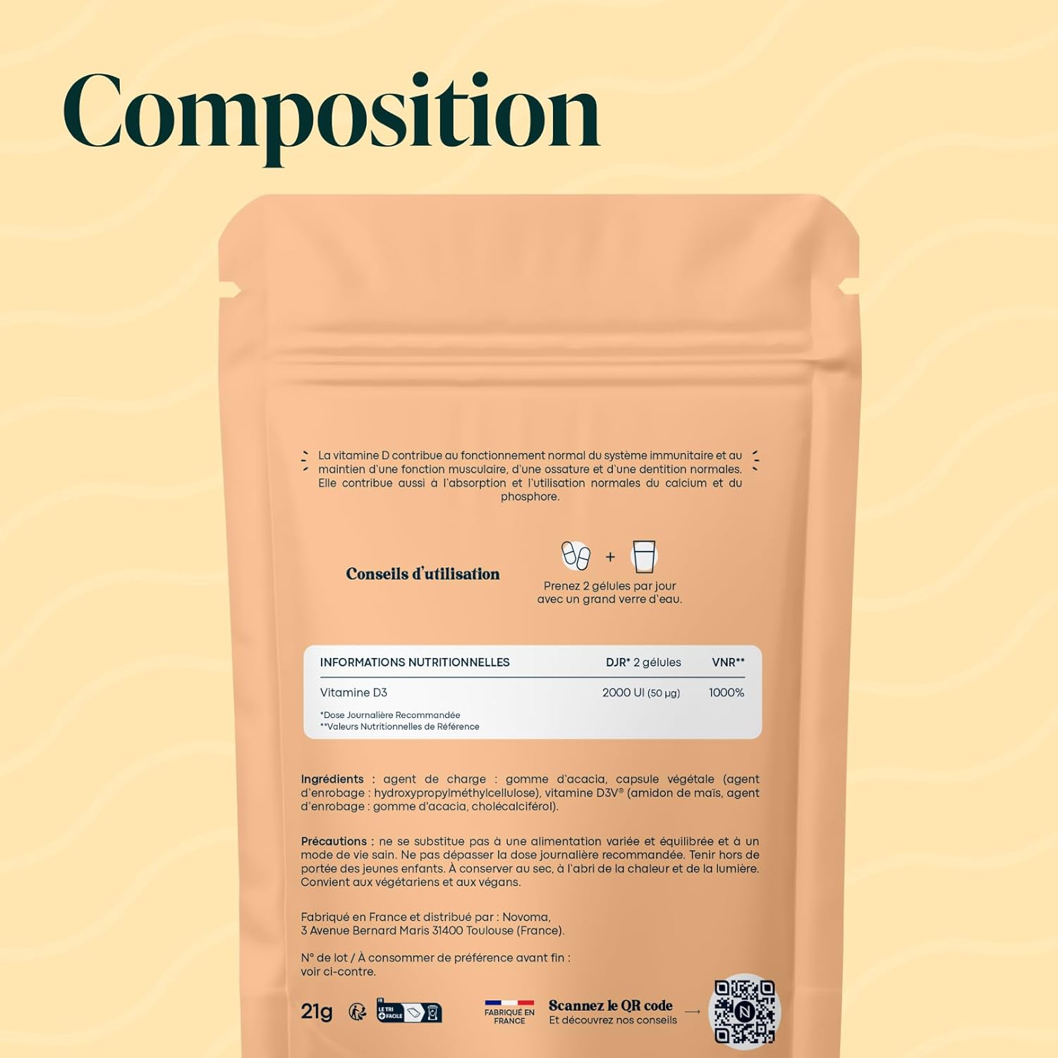 Thumbnail 6 de Vitamine D3 2000 UI – Cure d’1 mois (60 gélules végétales) Essentials by Novoma