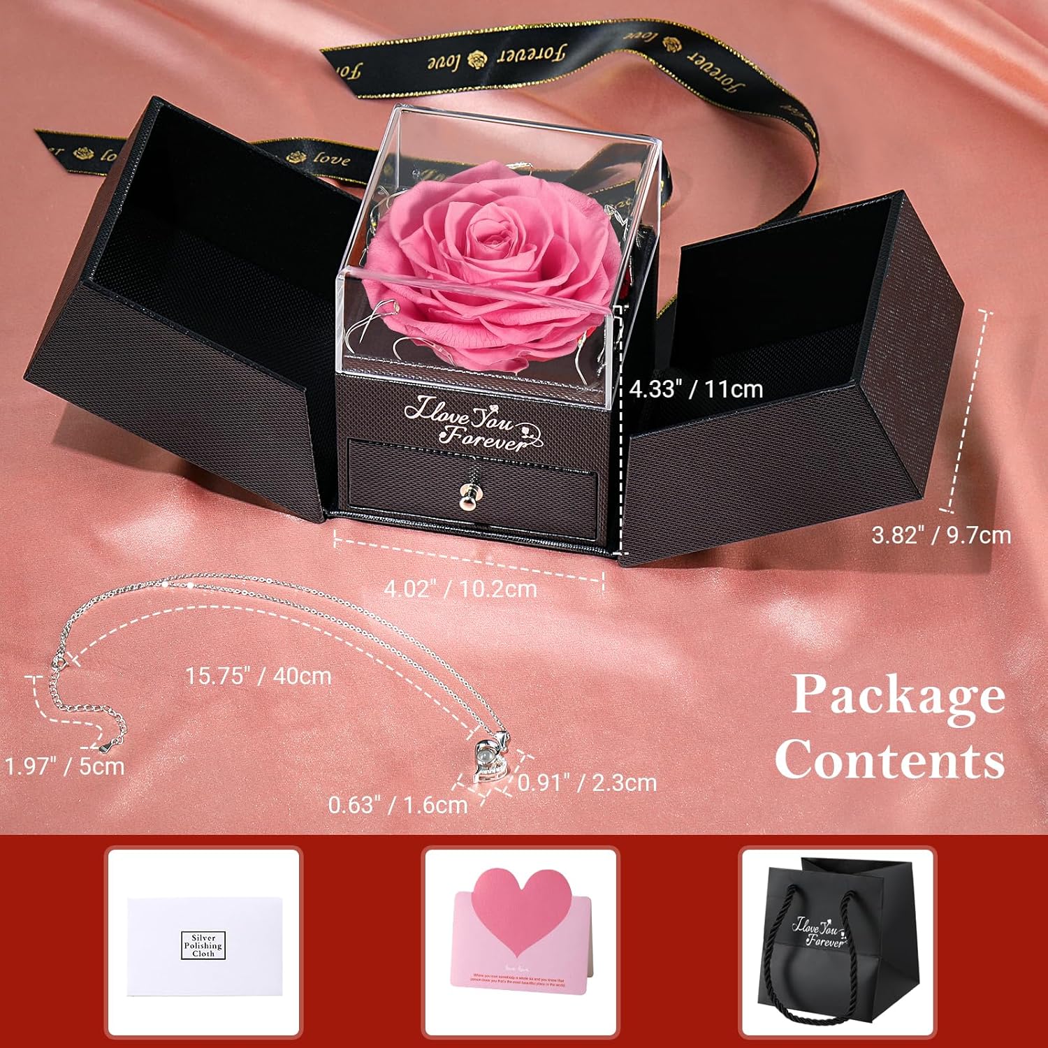 Thumbnail 7 de Emibele Rosa Preservada + Collar Plata S925 🎶 Regalo San Valentín