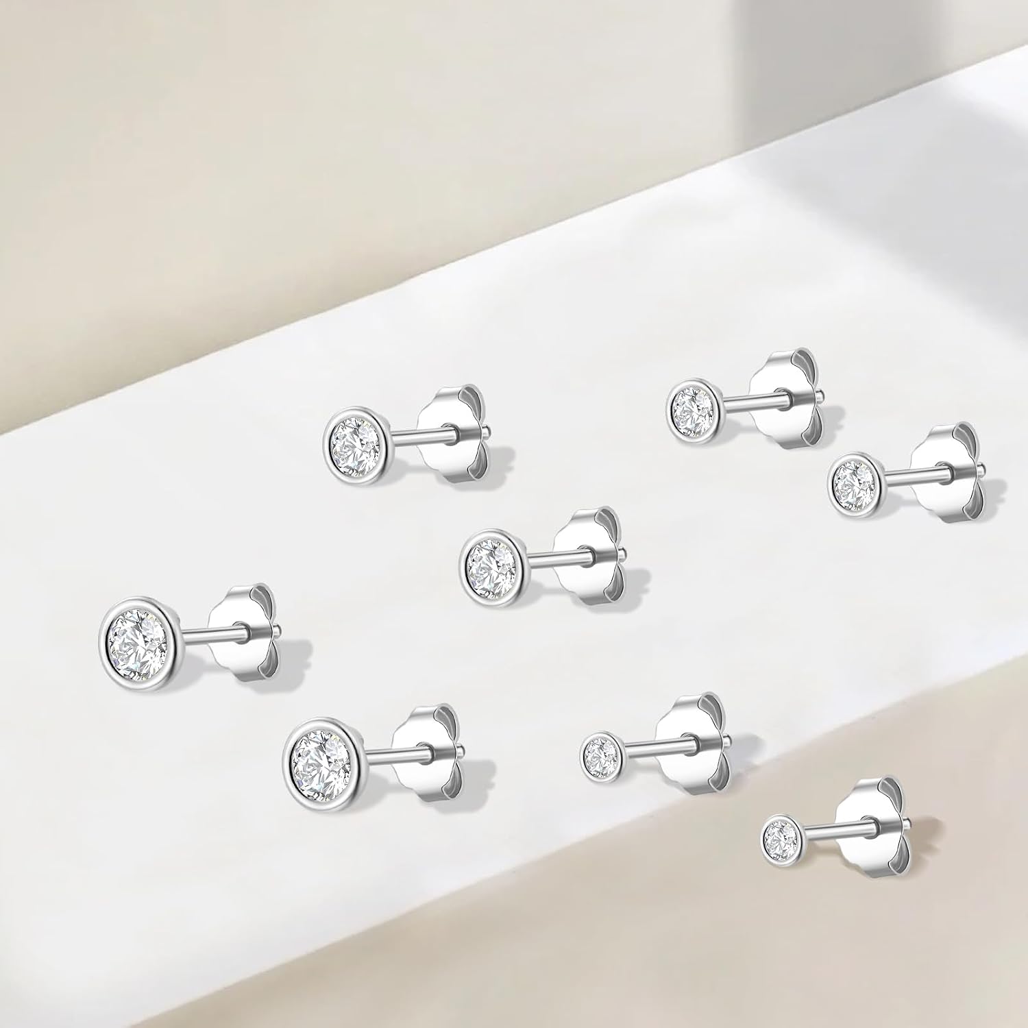 Detalle 2 de Ecripe 925 Sterling Silber Ohrstecker mit Zirkonia – hypoallergene Cubic-Zirkonia-Studs für Frauen