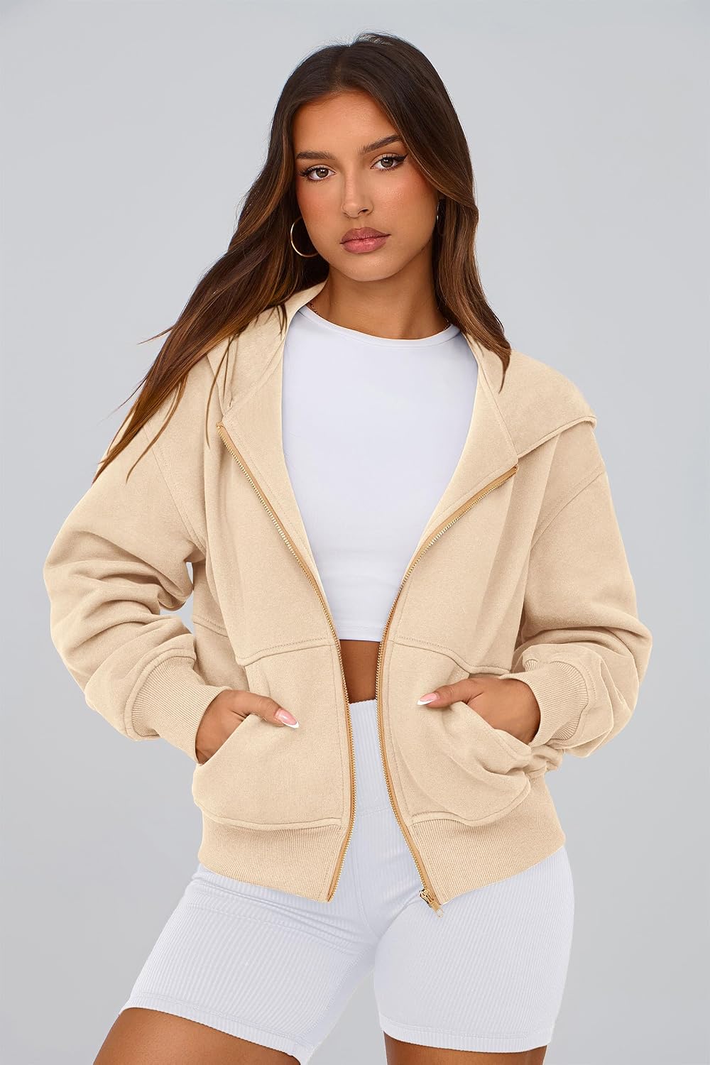 Detalle 1 de PRETTYGARDEN Women's Fleece-Lined Zip-Up Hoodie with Pockets