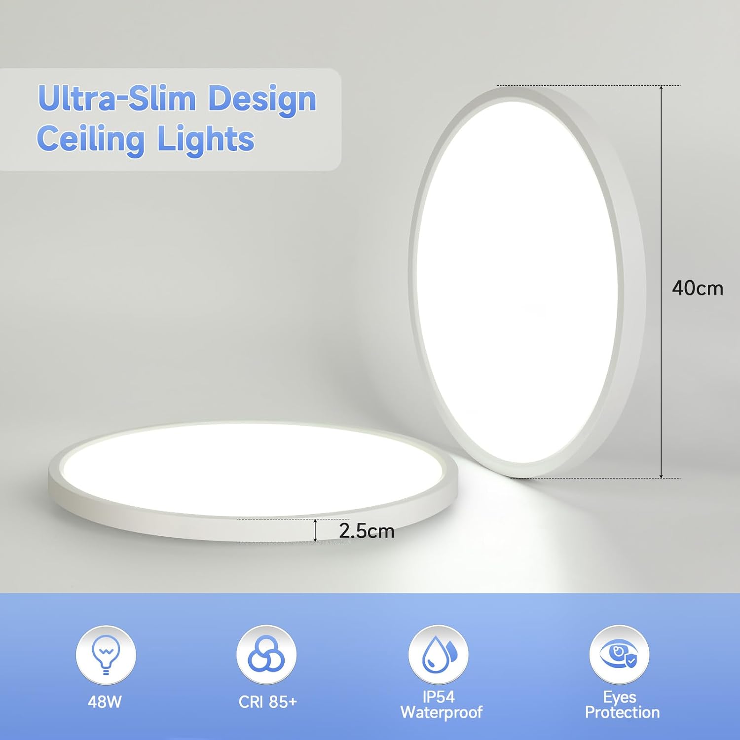Detalle de EASY EAGLE LED Deckenleuchte Flach Dimmbar 40 cm – Rund, 3000–6500 K, 48 W, 4800 lm