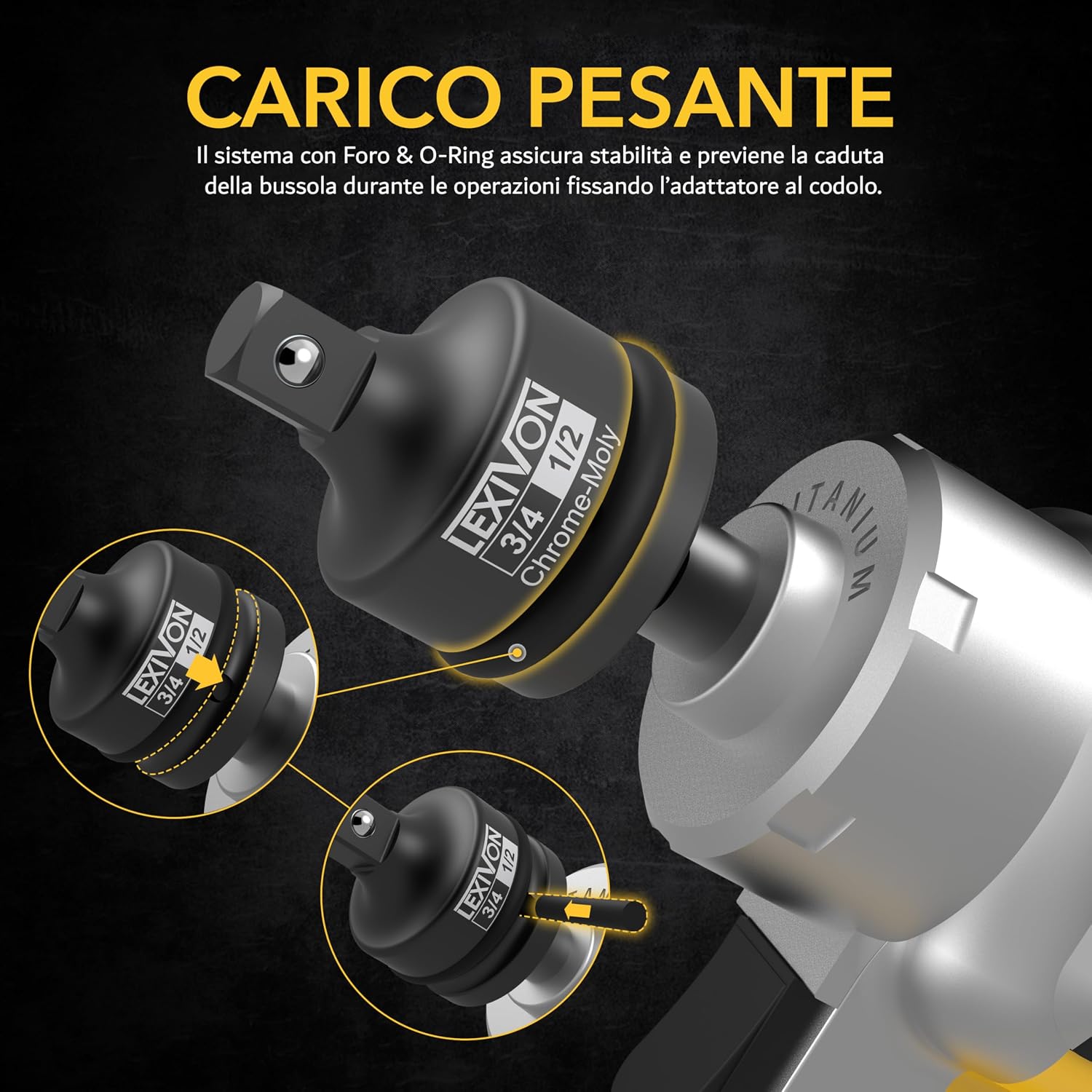 Thumbnail 4 de LEXIVON Adattatore per bussole a percussione 3/4"→1/2" (LX-402) in acciaio cromo vanadio