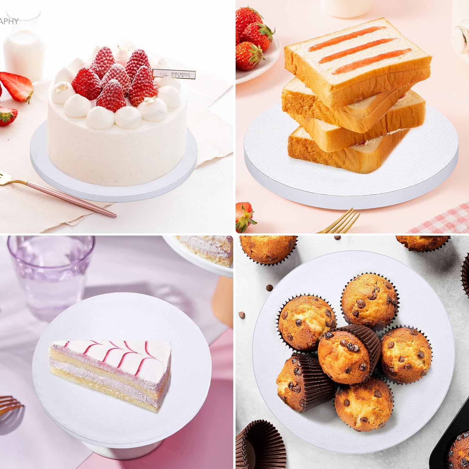Thumbnail 5 de Yimomoyi 5 Pcs Round 10-Inch Thick White Cake Boards – Reusable, Multi-Purpose