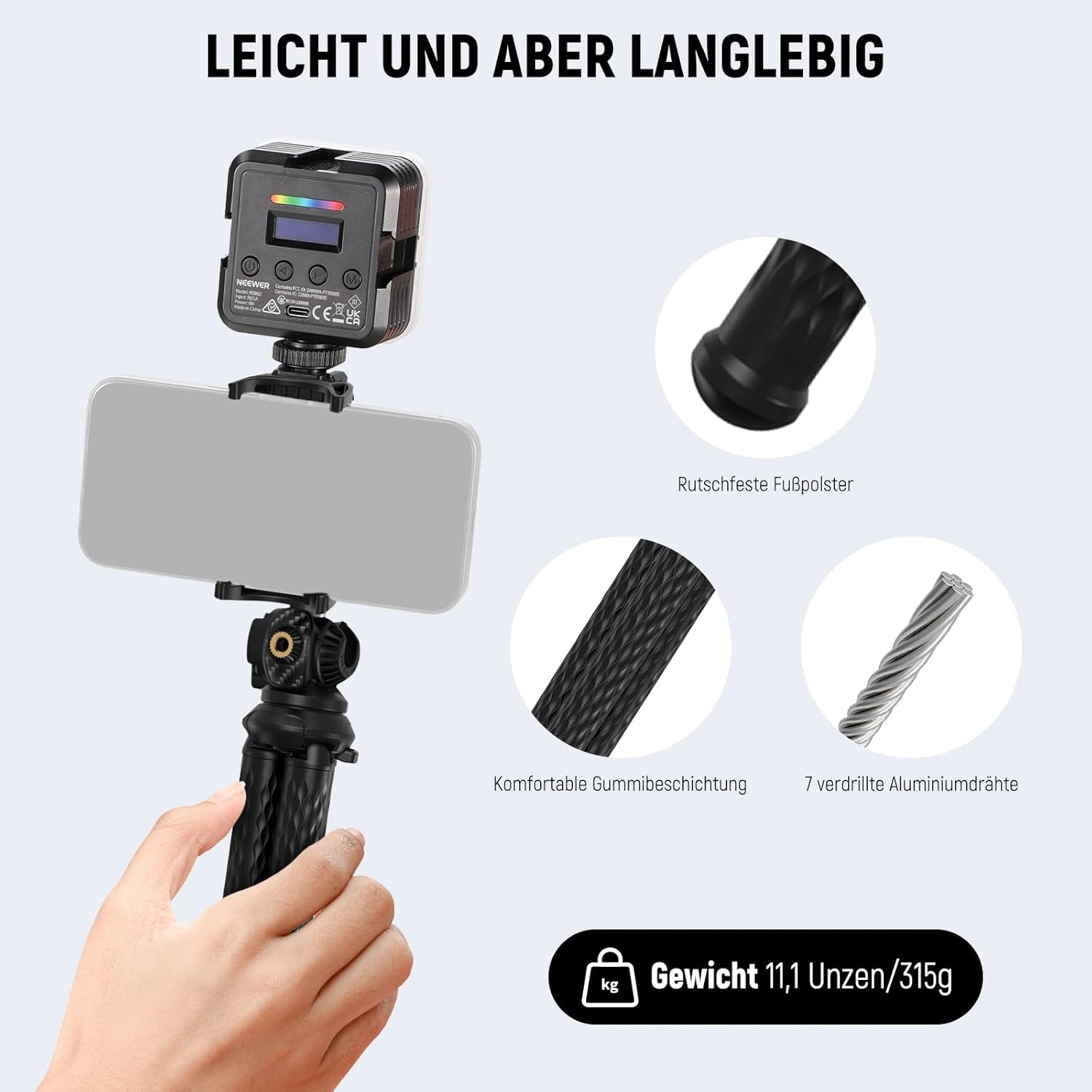Thumbnail 4 de NEEWER Flexibles Handy Stativ (Mini-Tischstativ) mit verstecktem Telefonhalter und Action‑Kamera-Adapter – TP34