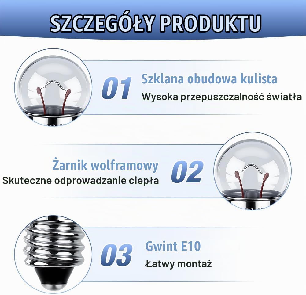 Detalle de AUAUY miniaturowe żarówki E10, 3,5 V, 0,3 A, 3000 K, 12 szt.
