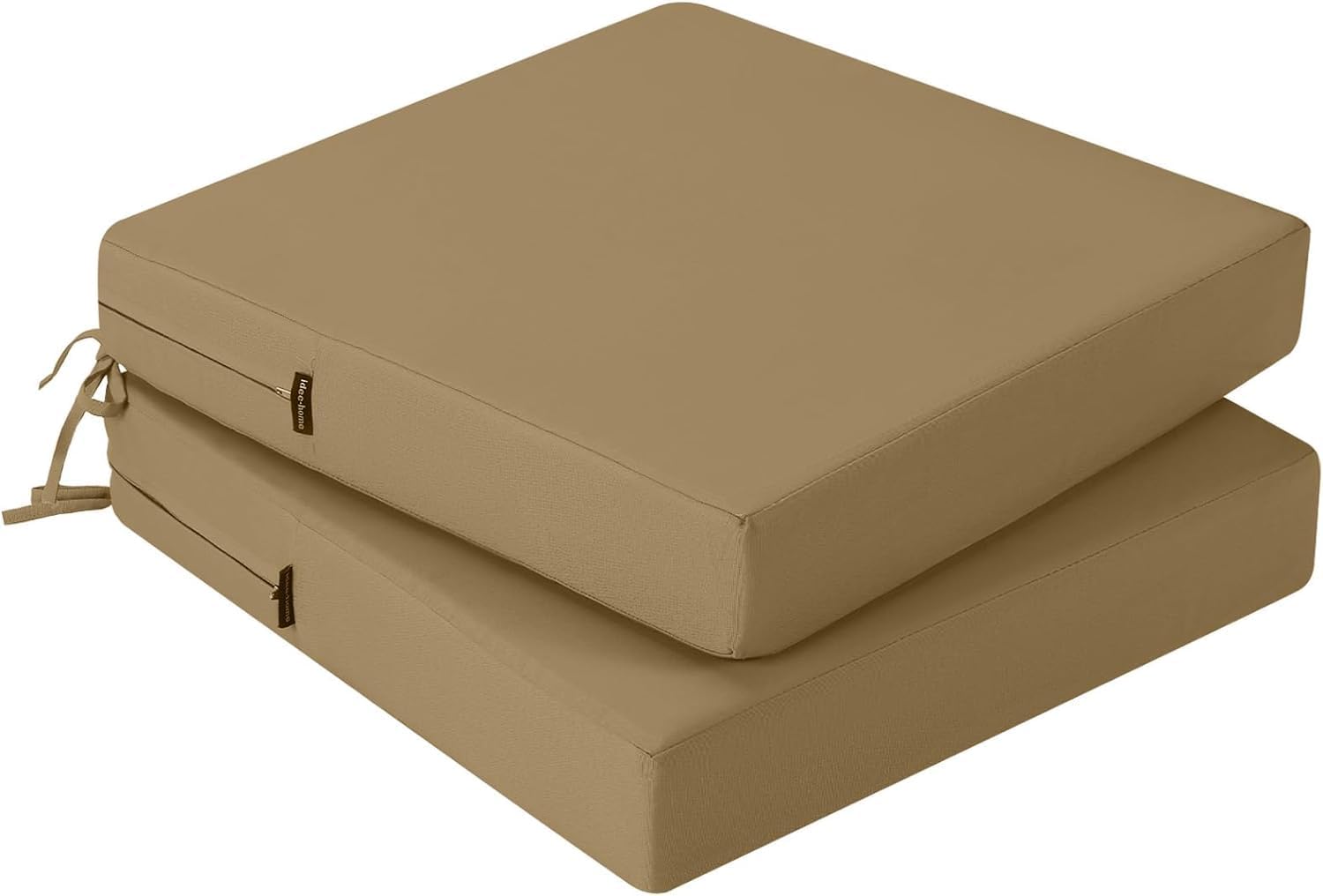 Detalle de PrimePATIO Outdoor Chair Seat Cushions (Set of 2) – 7cm Thick, 40x40cm, Dark Khaki