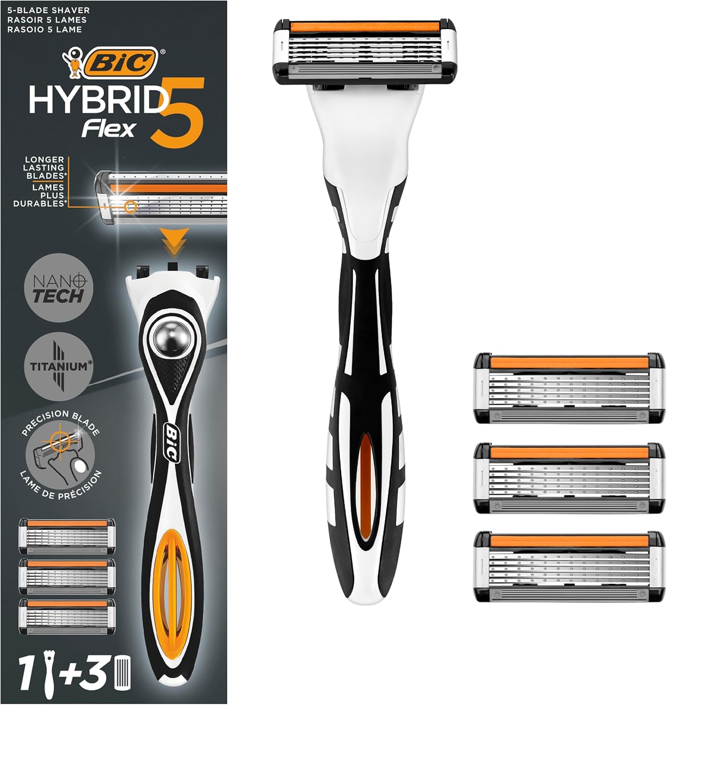 Detalle de BIC Hybrid 5 Flex Rasoir Rechargeable pour Homme – Manche et 3 Recharges Nano-Tech Titane