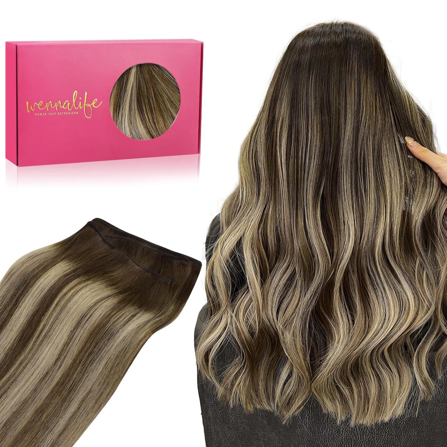 WENNALIFE Sew in Hair Extensions 24 Inch 120g – Balayage Chocolate Brown to Honey Blonde