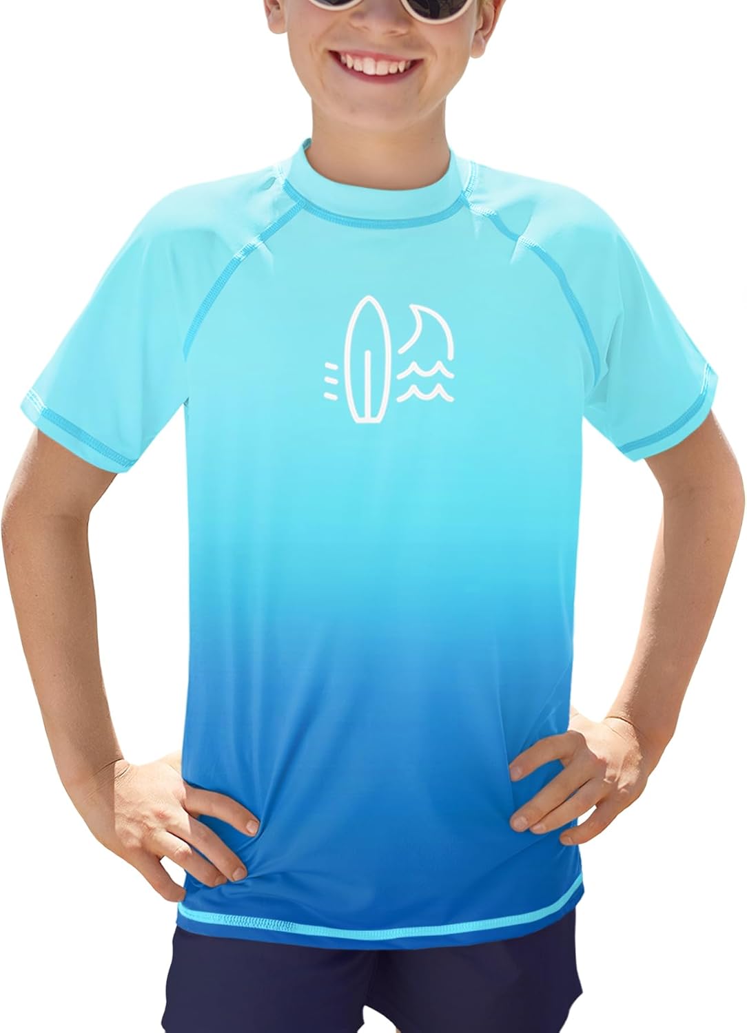 Detalle de BesserBay Jungen UV Shirt UPF 50+ – Rashguard Kurzarm für 110–160 cm (Schwimmen, Strand, See)