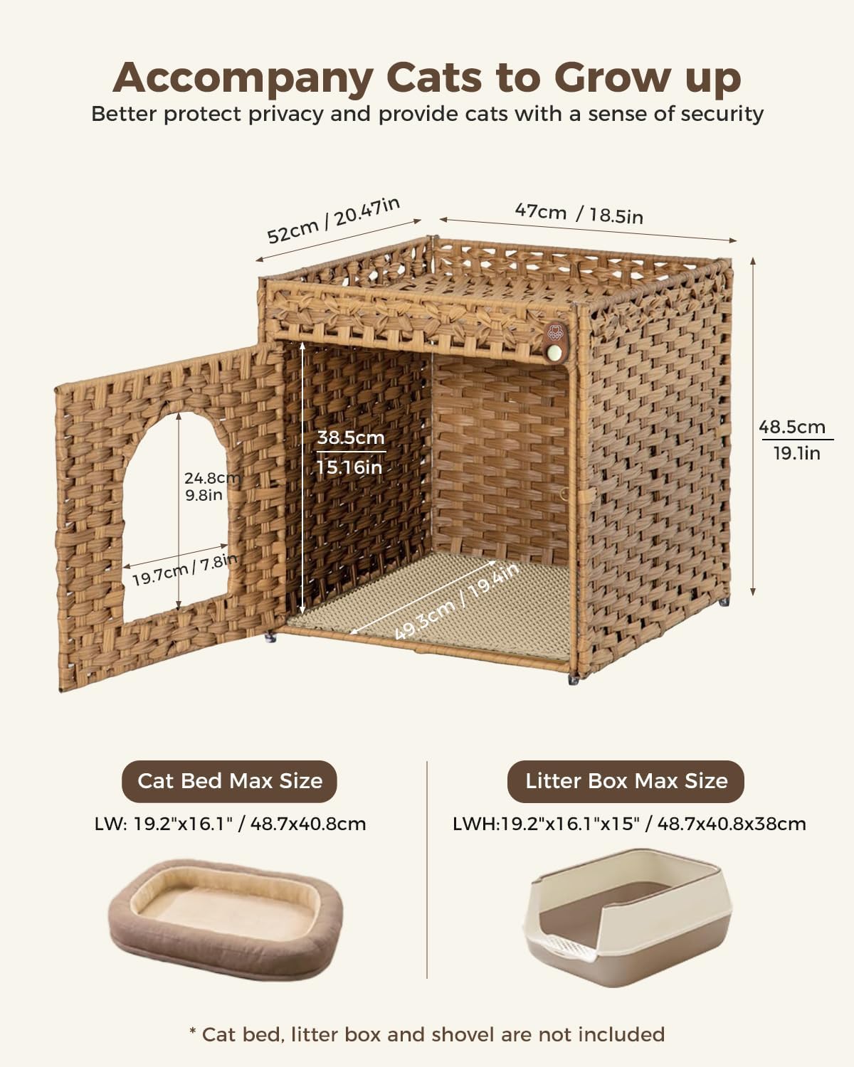 Detalle de Klippehop Katzenhaus Katzenschrank für Katzentoilette – verstecktes Rattan-Möbelstück mit Katzentoilette Matte (Natur, Basic Model)