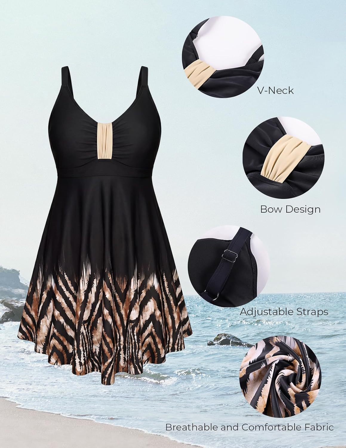 Detalle de Hanna Nikole Plus Size Swim Dress: One-Piece Tummy Control with Built-In Swim Skirt