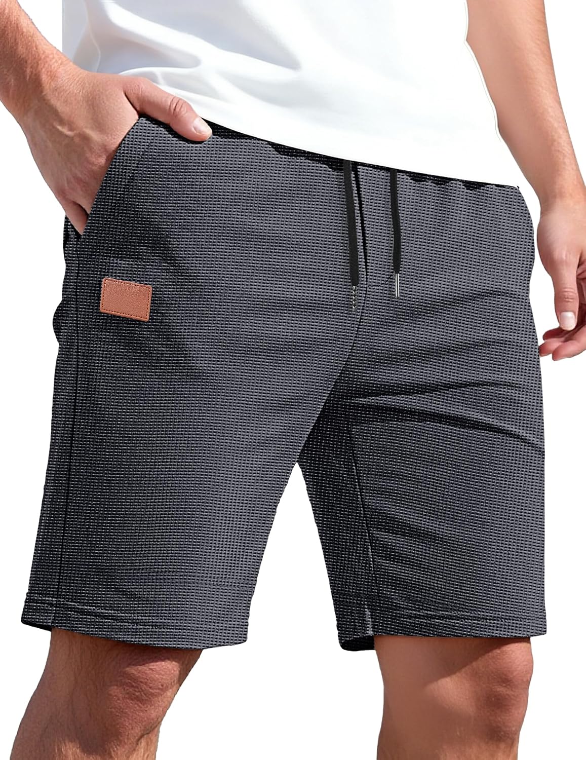 Detalle de TARAINYA Pantaloncini Waffle Uomo Cotone Estivi Corti con Coulisse – Comfort e Stile per Spiaggia e Tempo Libero