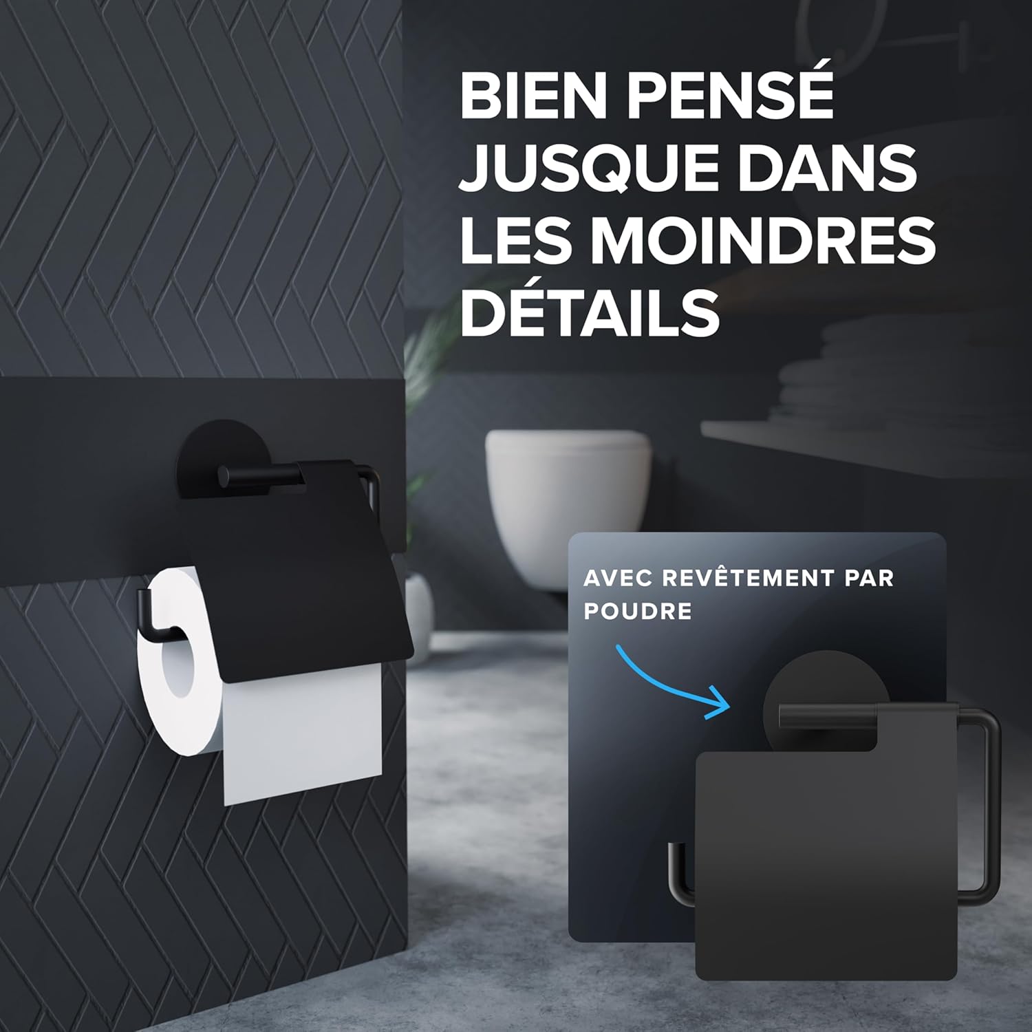 Thumbnail 3 de ovimar Distributeur de Papier Toilette Heroya noir mat avec couvercle et amortisseur