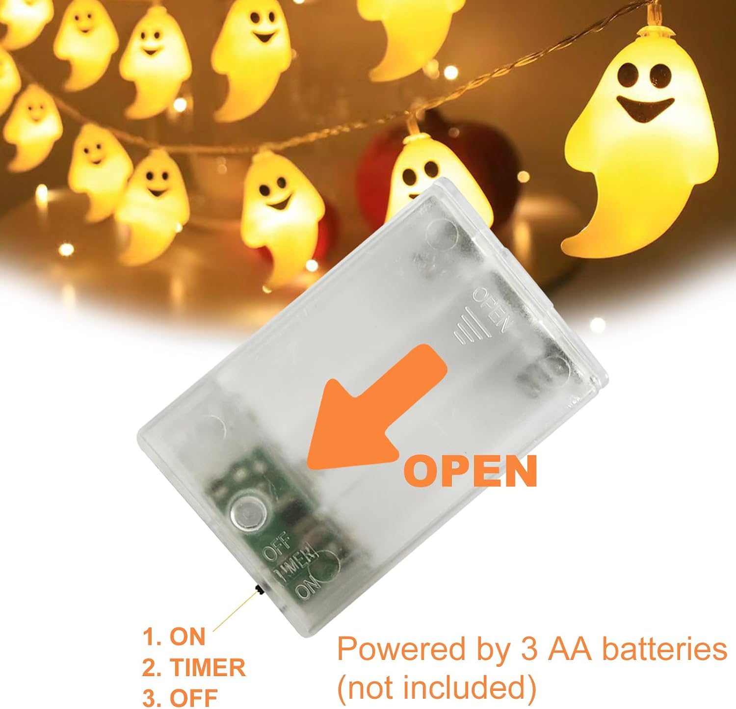 Thumbnail 1 de XVZ Halloween-ljusslinga med 20 vita LED-spöken och timer