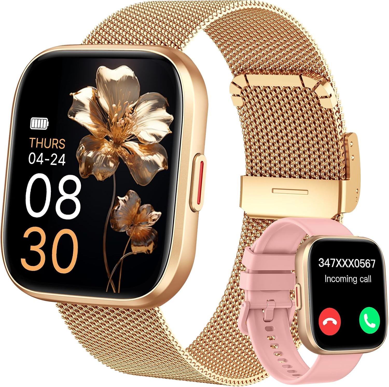 Detalle de Taopodo P114 Damen-Smartwatch mit Telefonfunktion – 1,85" Display, 120+ Sportmodi, IP68 & Gesundheitsfunktionen