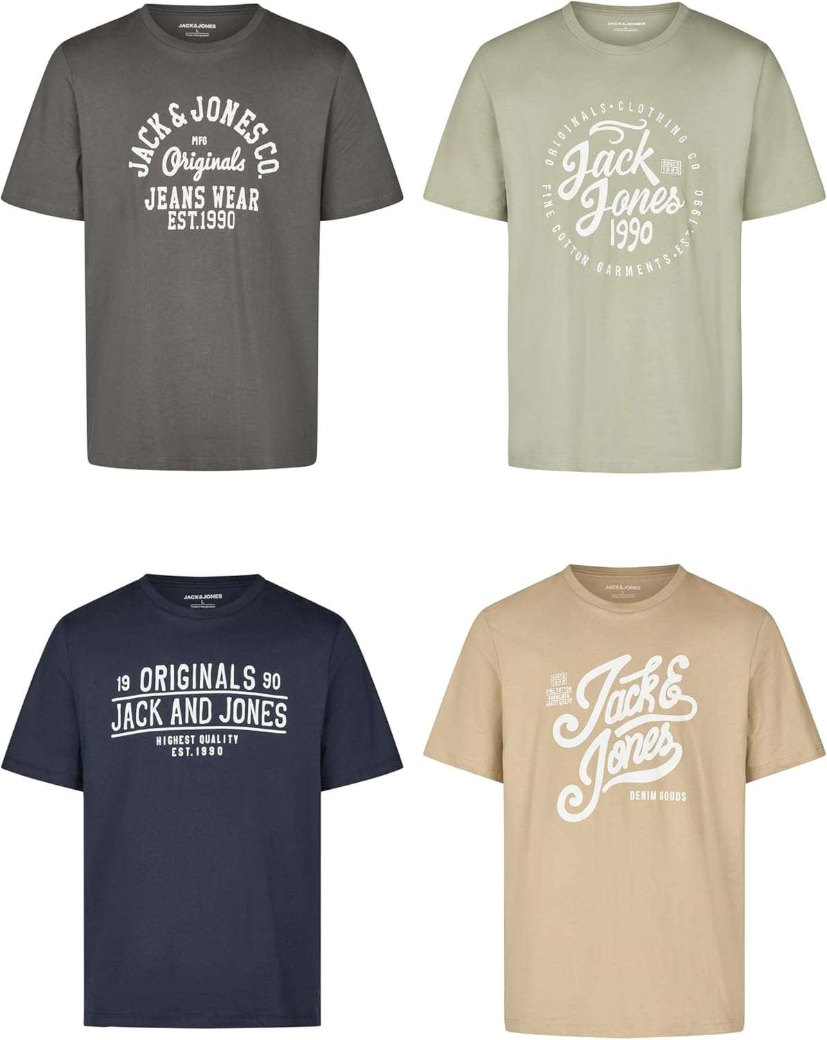 Detalle de JACK & JONES Regular Fit T-Shirt 4er Pack – Kurzarm Basic im Set