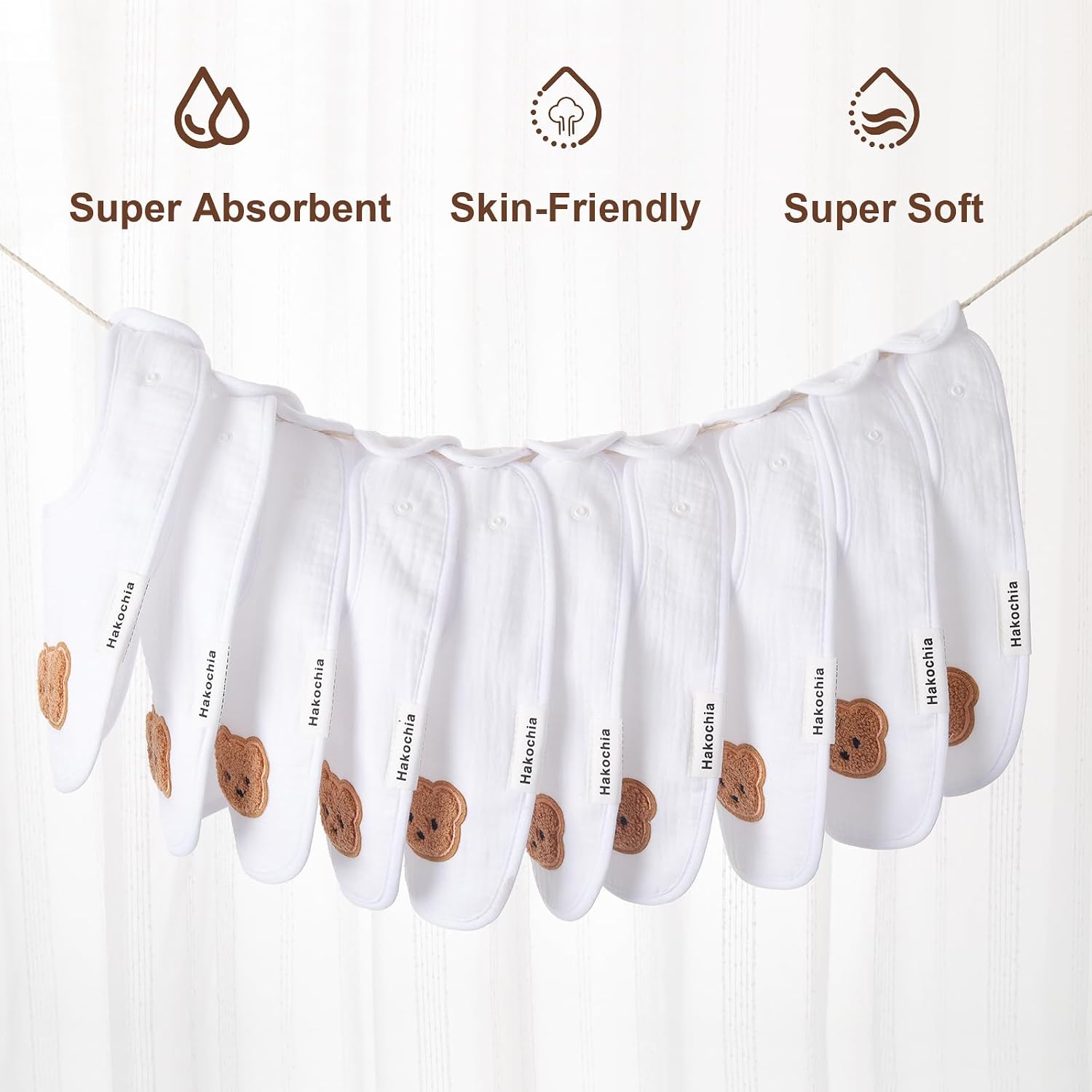 Thumbnail 6 de Hakochia Muslin baby bibs 10-pack
