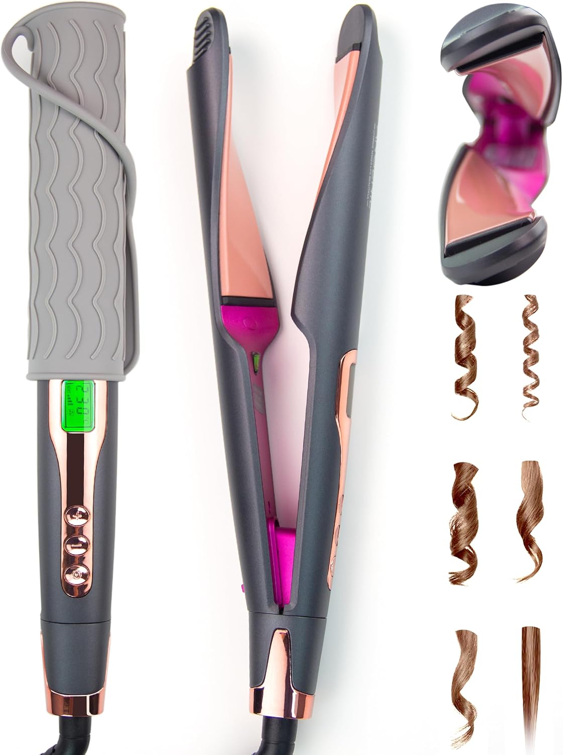 Detalle de ANGENIL Pro Twist HY-099_iron grey 1-Inch Flat Iron and Curler, Dual Voltage