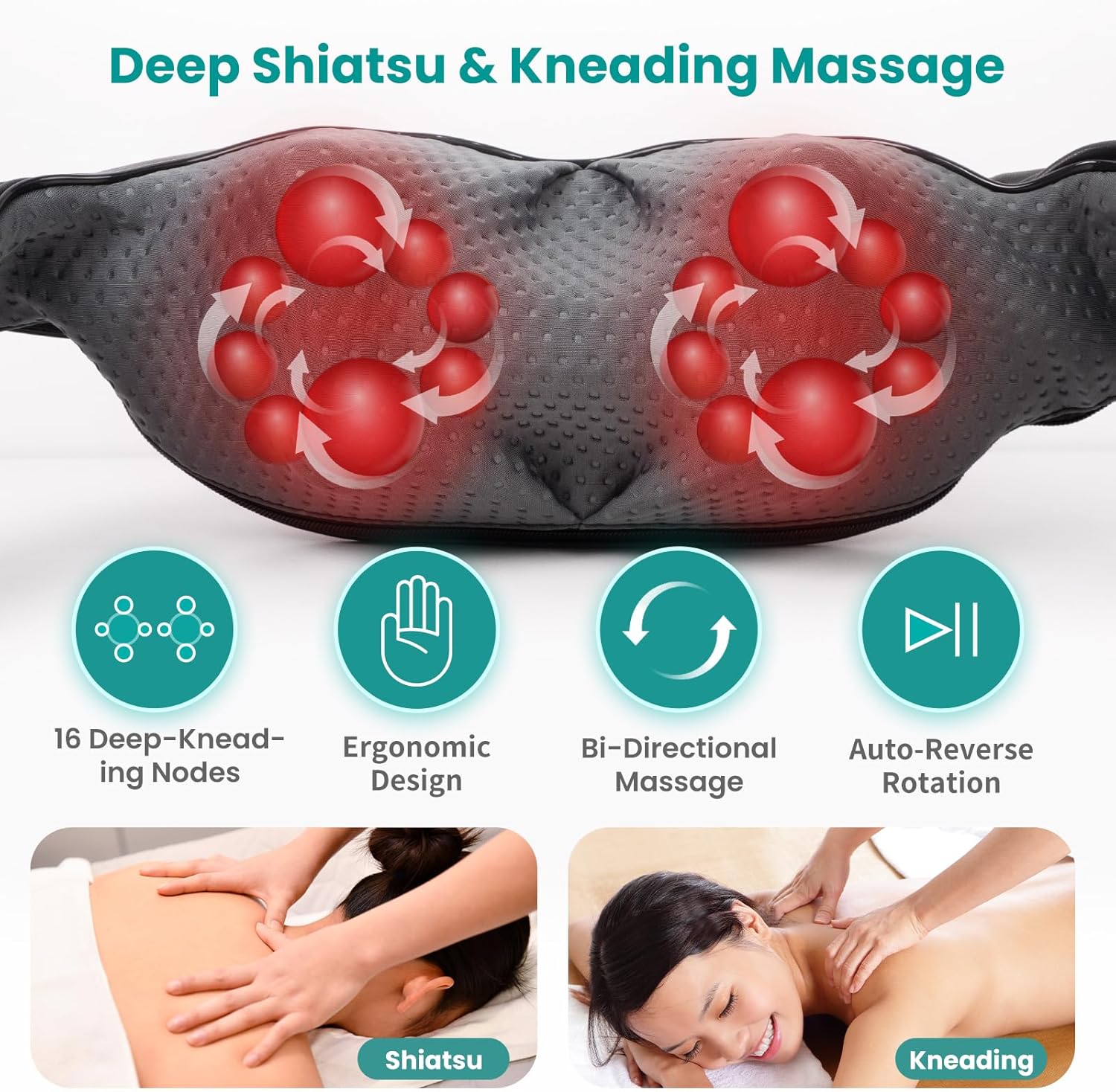 Thumbnail 1 de Nekteck Shiatsu Neck Massager with Heat for Pain Relief (Not Cordless)