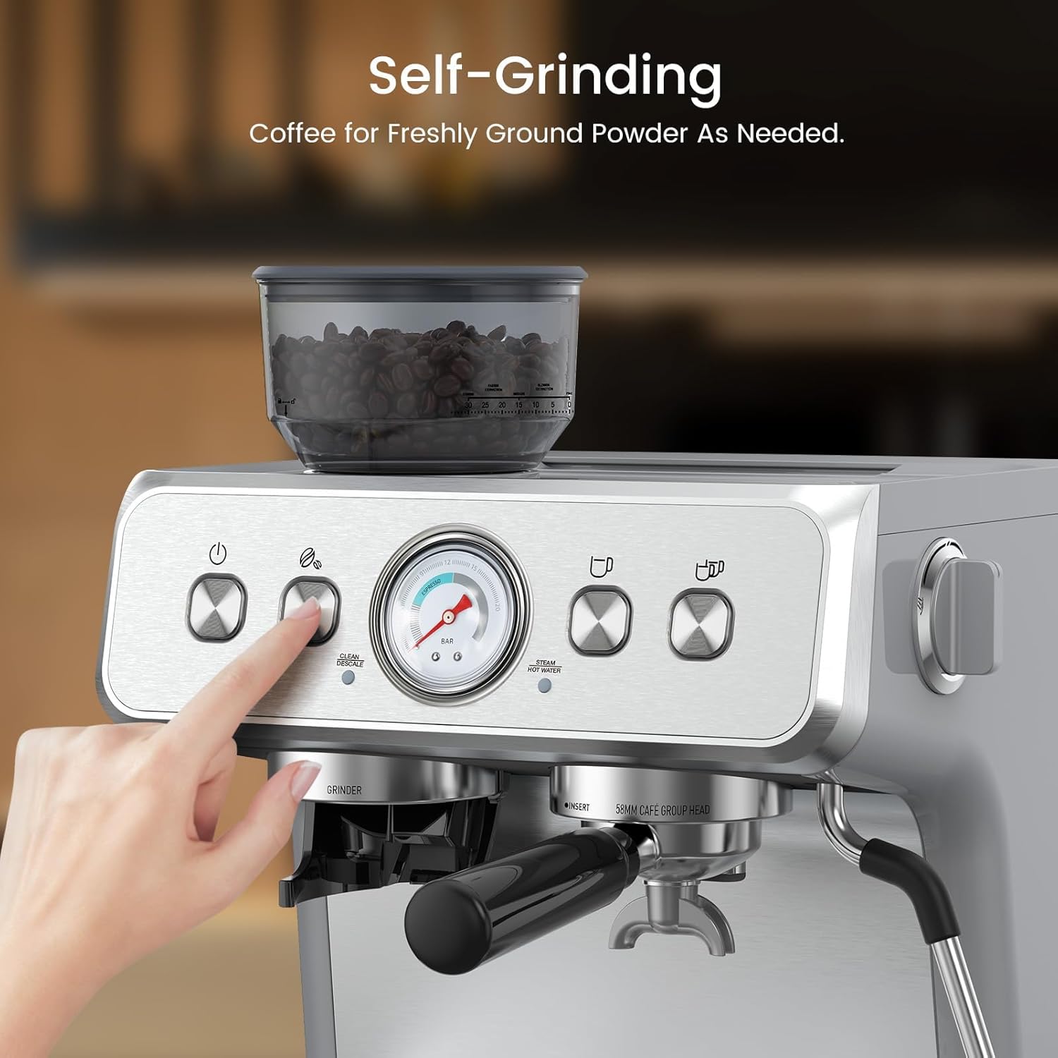 Thumbnail 3 de (2026 Upgrade) Espresso Machine with Grinder + Milk Steam Wand (15 Bar) — Home Espresso for Cappuccino & Latte