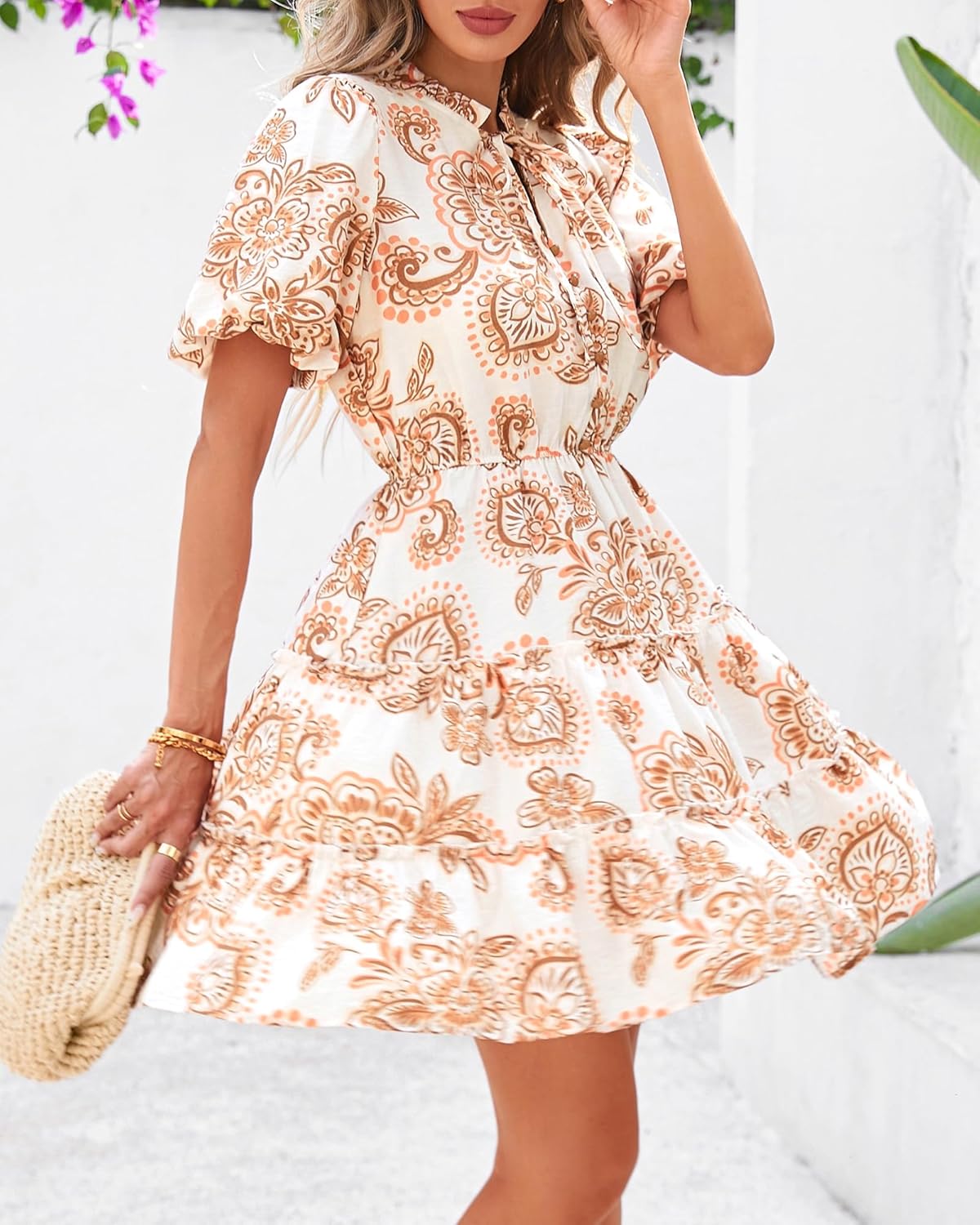Thumbnail 5 de BTFBM Women Summer Floral Short Dress: Boho V-Neck Mini for Warm-Weather Allure