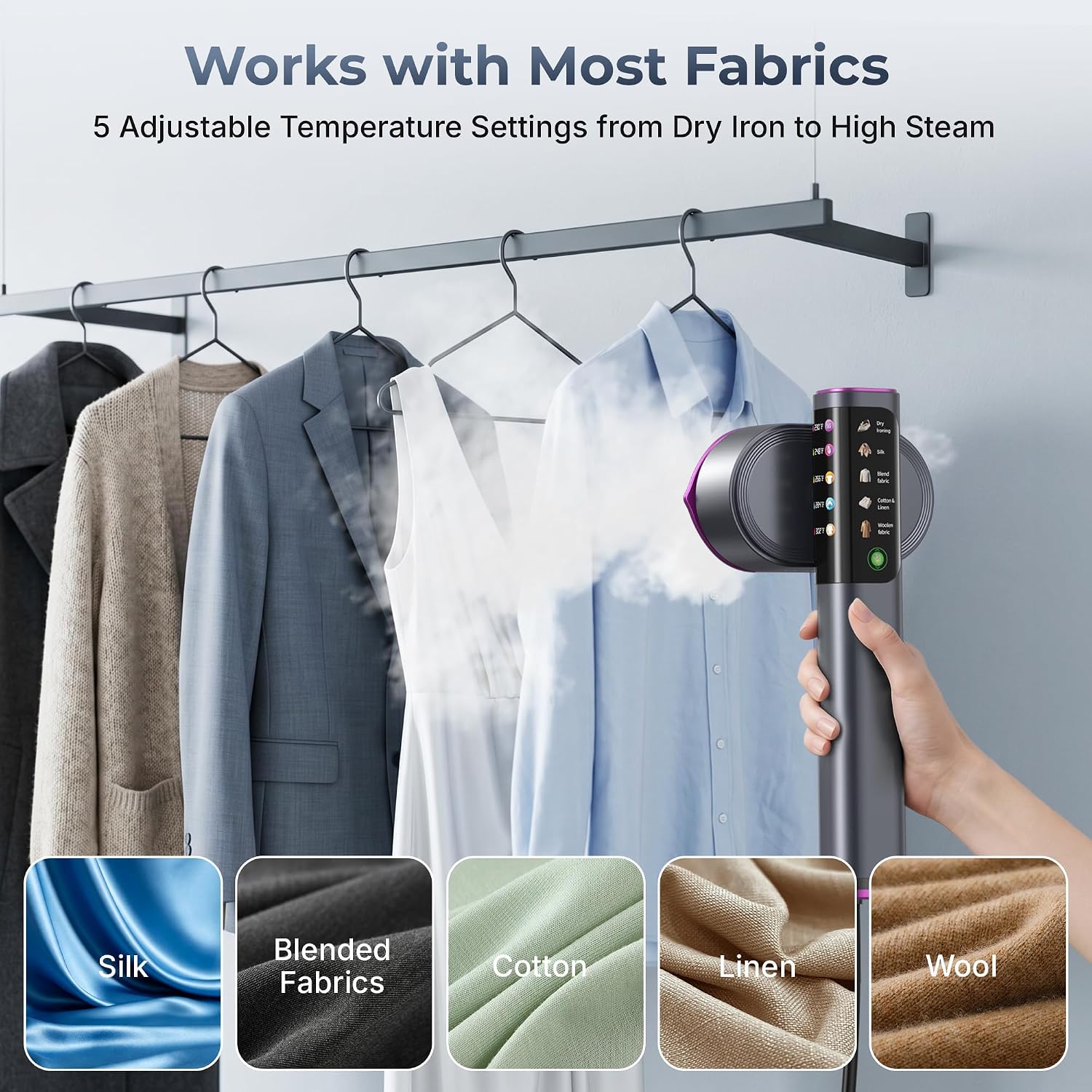 Detalle 2 de Lomexi LXCS-scr-001-DA 2-in-1 Garment Steamer and Iron, 5 Settings