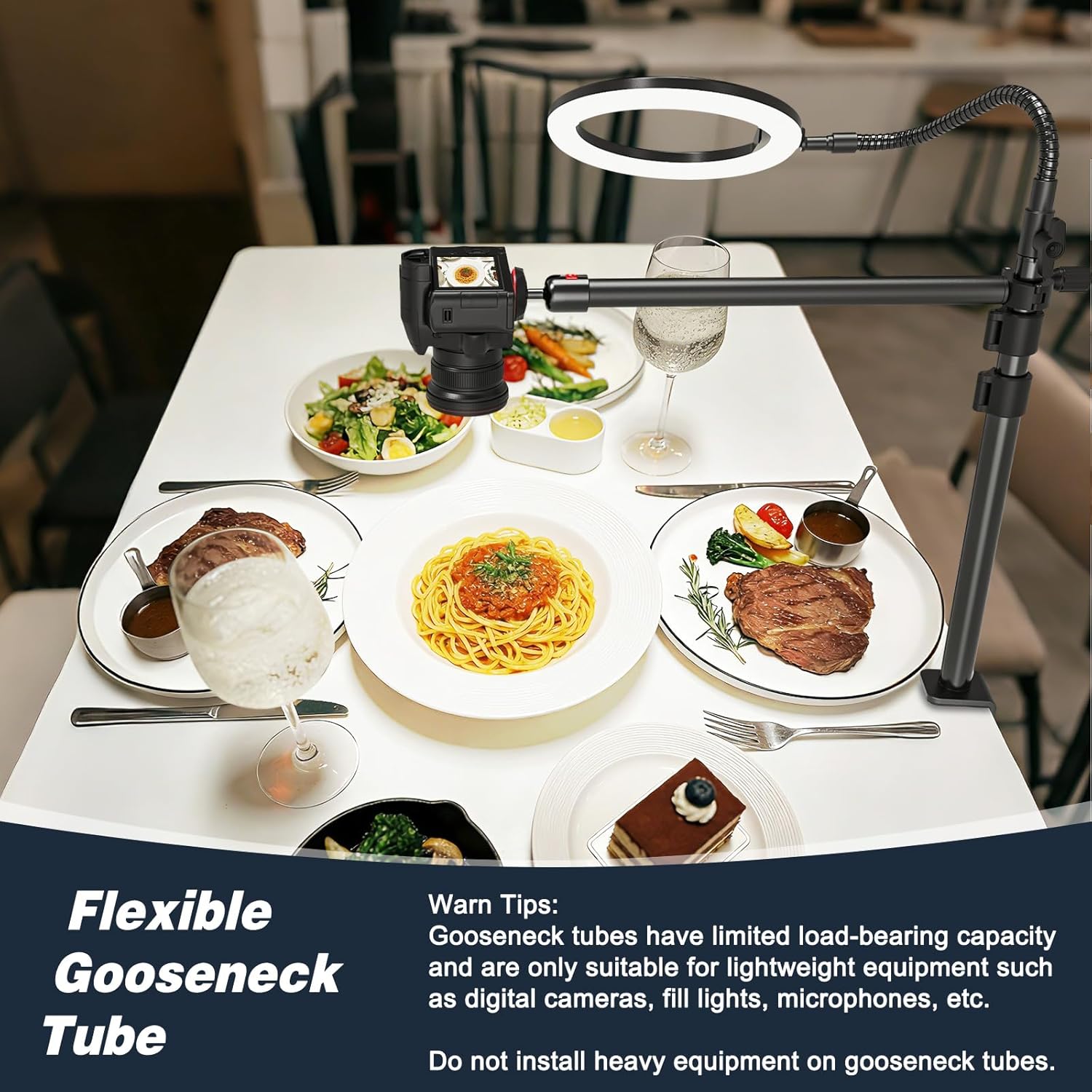 Thumbnail 5 de Overhead Camera Desk Mount (13.4–42.5 in) with gooseneck arm and C-clamp for webcam, DSLR & ring light
