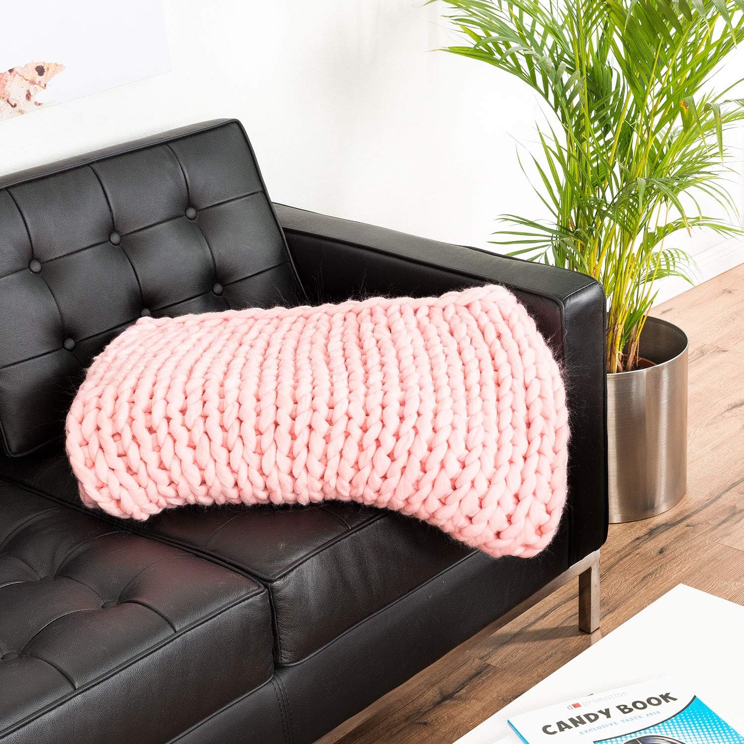 Detalle de Feluna Chunky Knit Blanket, 180 x 120 cm Pink Polyester Throw