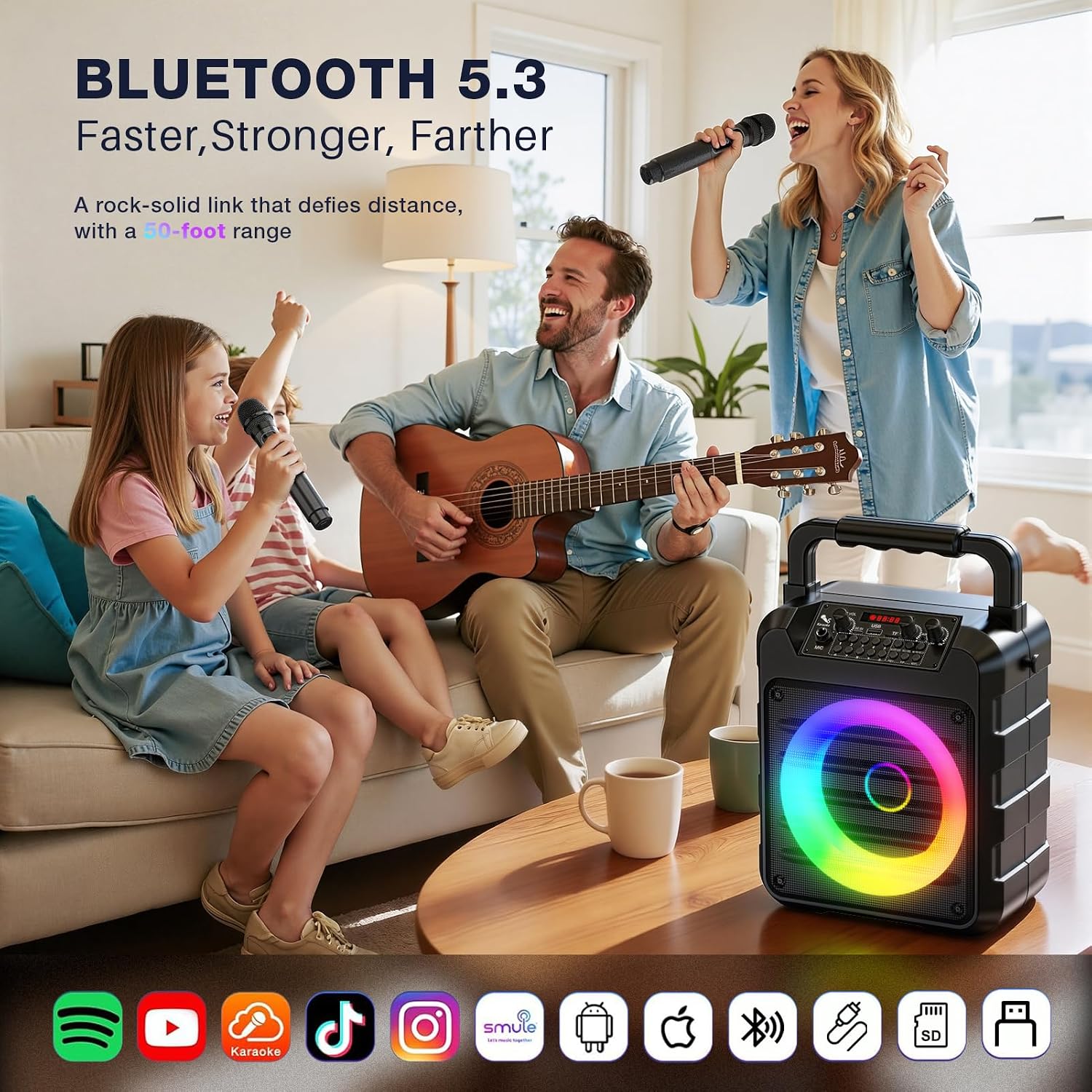 Thumbnail 6 de Dislocati Karaoke con Microfono: Kit Professionale Portatile Bluetooth 20W con 2 Microfoni UHF e LED