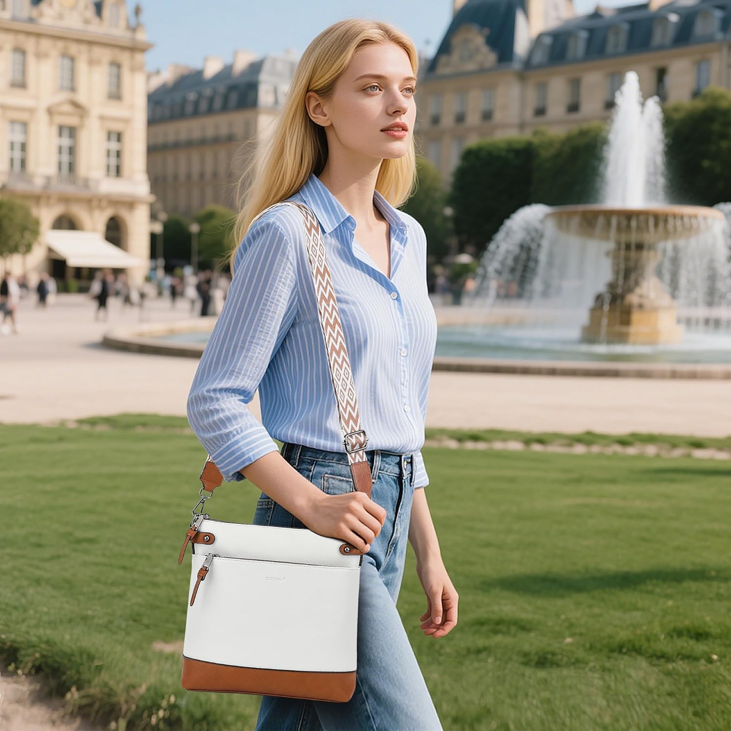 Detalle de TANTOMI Crossbody Bag for Women: Medium Vegan Leather Shoulder Bag with Adjustable Wide Strap