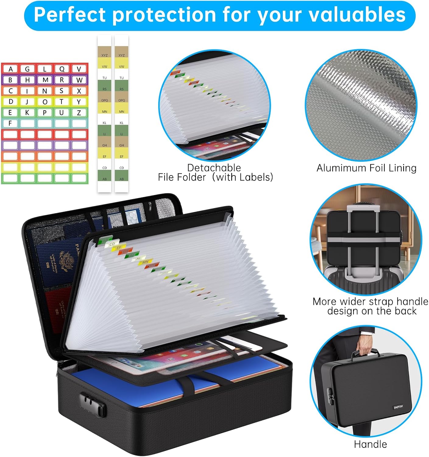 Thumbnail 6 de ENGPOW Fireproof Document Box with Lock, 25-Pocket Organizer, Water-Resistant