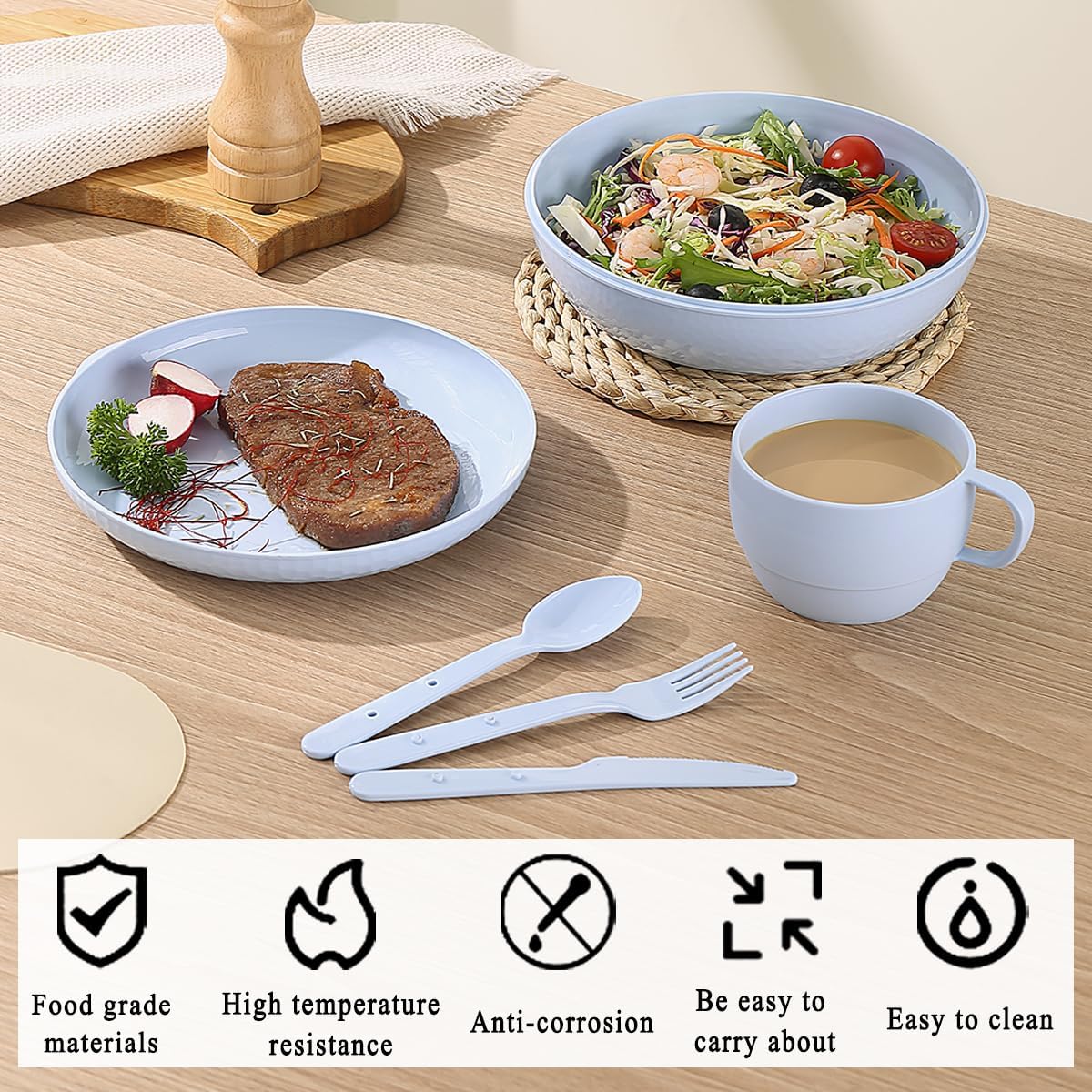 Detalle 2 de Evanda Camping Mess Kit with Bowl, Plate, Cup, Spoon, Fork, Knife and Carry Bag