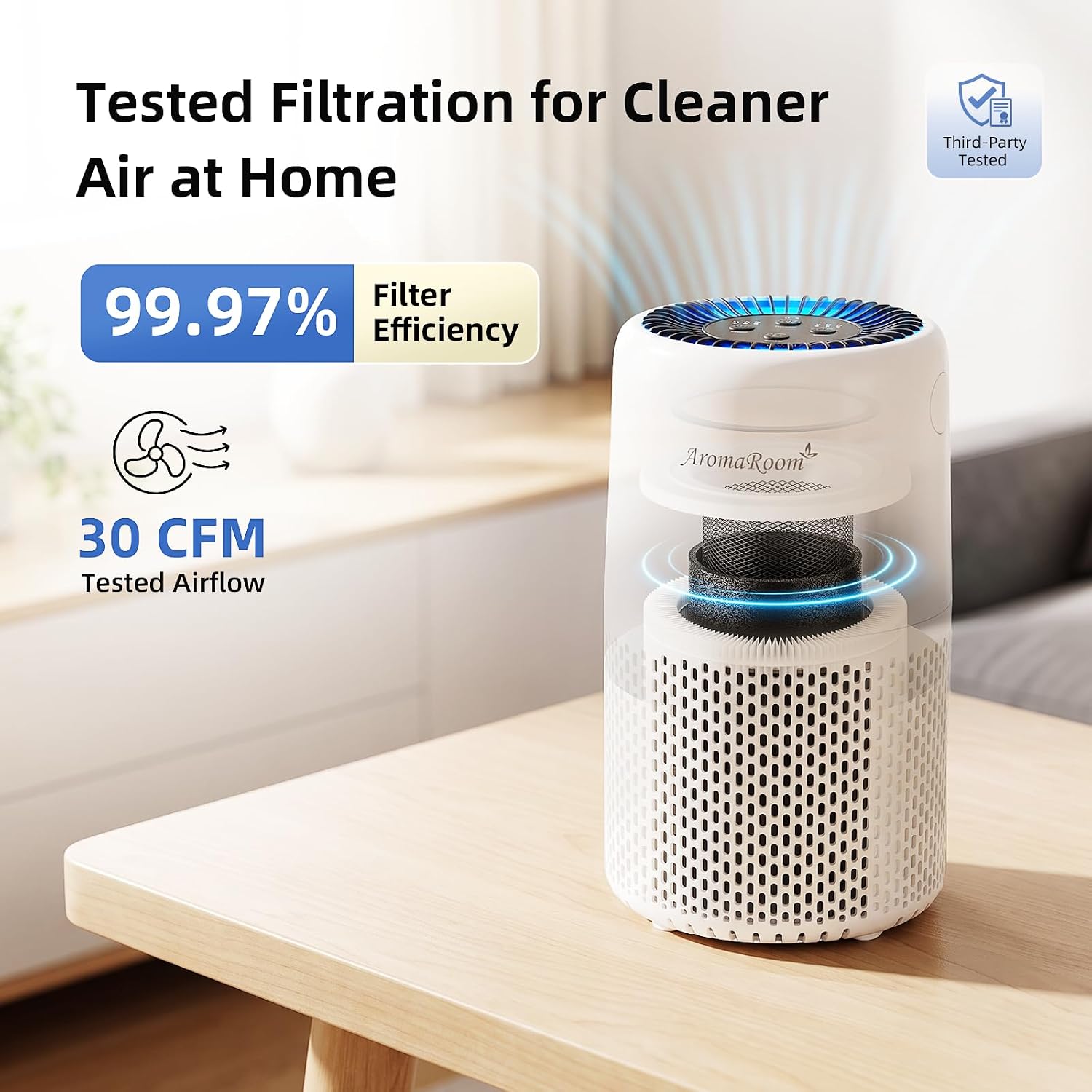 Detalle 1 de Aroma Room AP103-A Air Purifier with H13 HEPA Filter and Sleep Mode