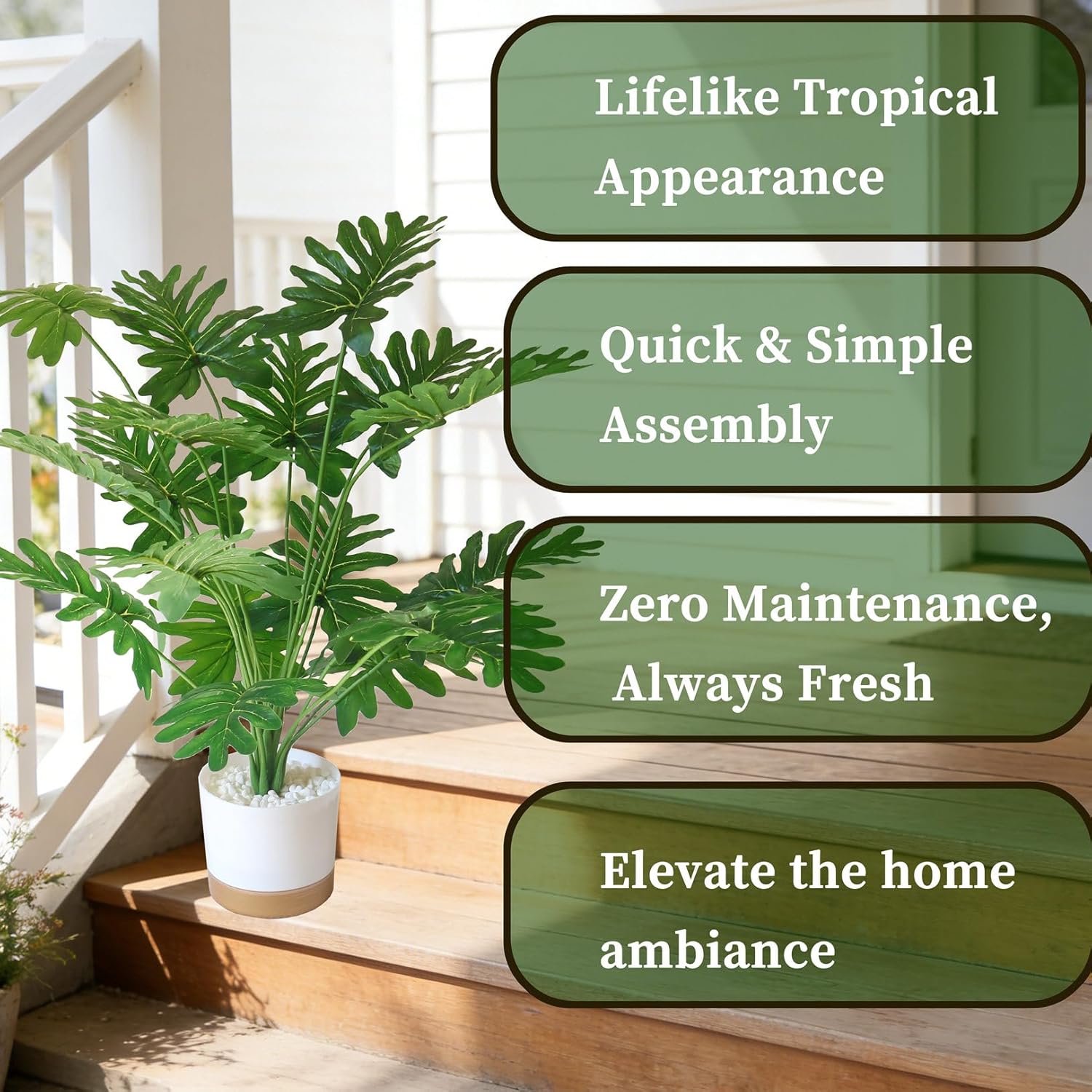 Thumbnail 2 de YXYQR Realistic 60cm Potted Artificial Philodendron Selloum (with pot) for indoor or outdoor decor