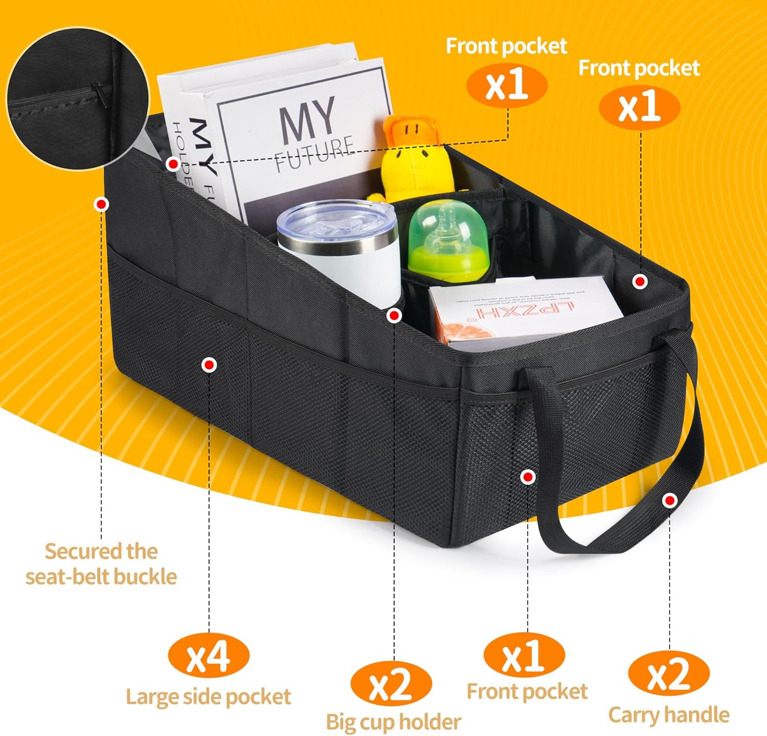 Thumbnail 1 de Kinder-Auto-Organizer Zouway für Rücksitz & Beifahrersitz – zusammenklappbare Aufbewahrungsbox mit Netztaschen