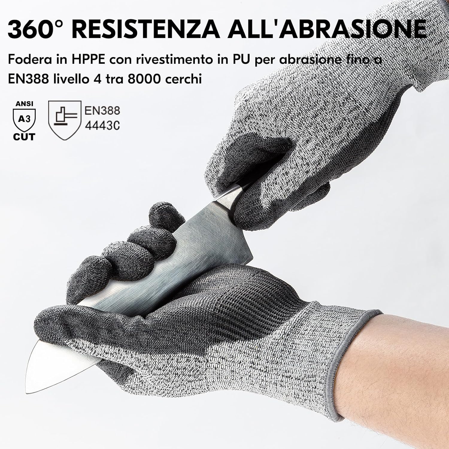 Thumbnail 1 de Vgo... Guanti da lavoro in nitrile antitaglio (2 paia) con HPPE, livello EN388 C e ANSI A3