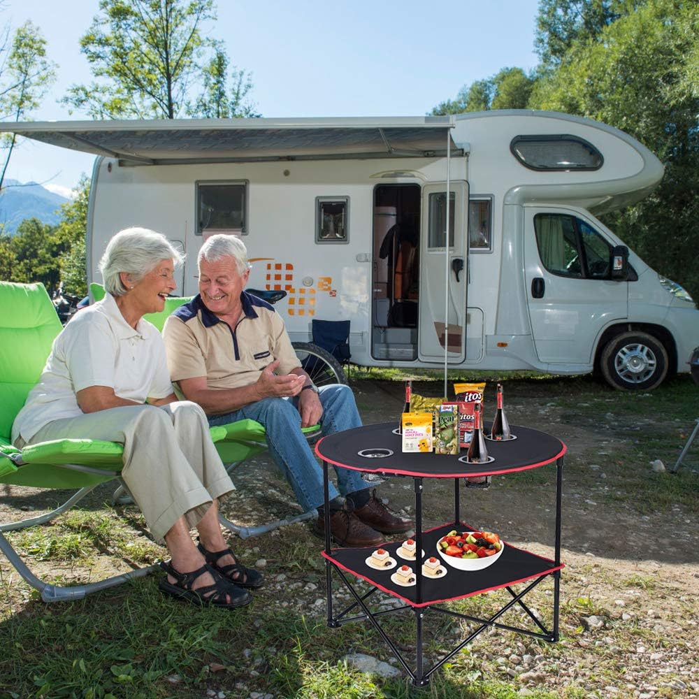 Thumbnail 1 de LEADALLWAY Camping Table Folding Picnic Table with 4 Cup Holders and Carrying Bag
