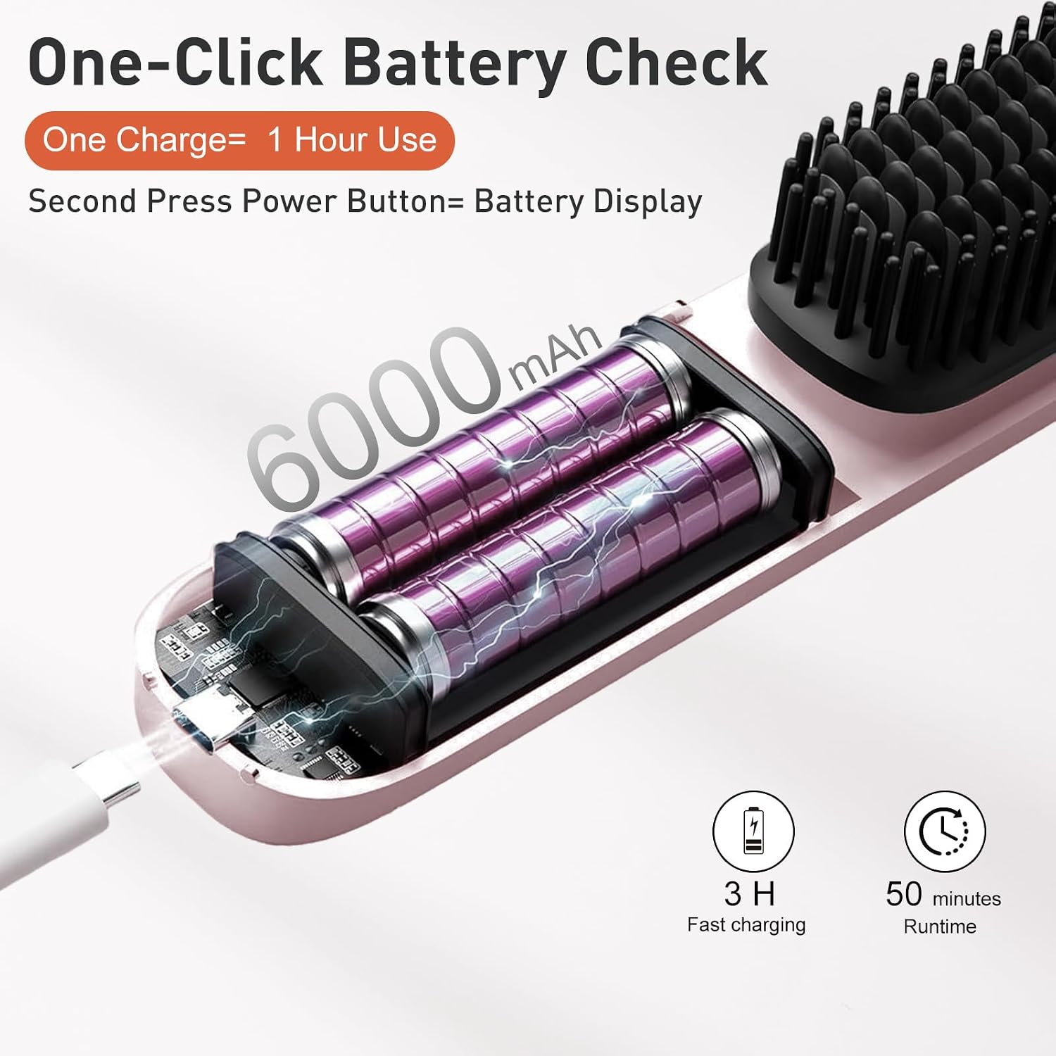 Detalle 2 de TANSHINE Cordless Hair Straightener Brush 6000mAh 💇♀