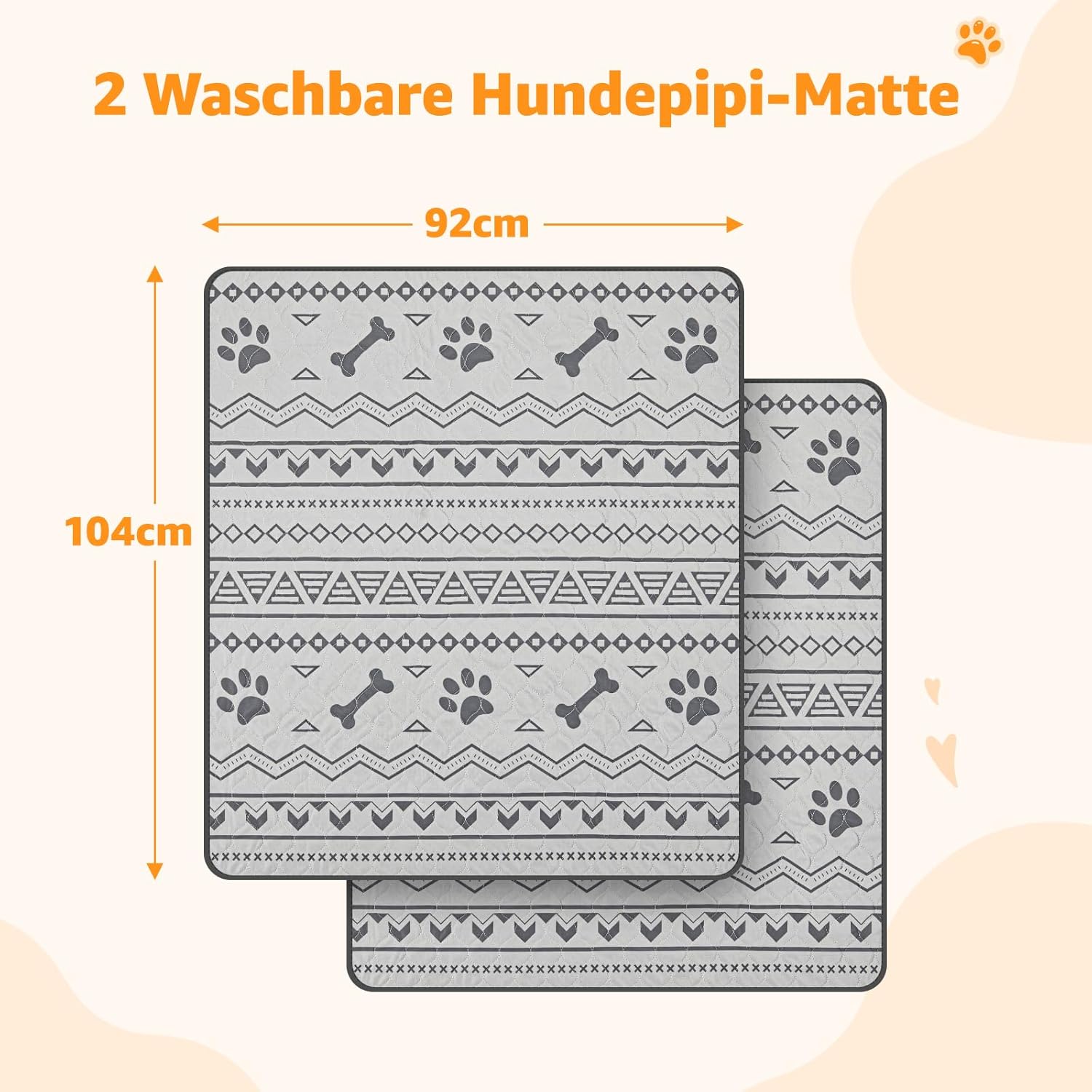 Thumbnail 6 de 92x104 cm Waschbare Welpenunterlagen – 2 Stück, wasserdichte Pipimatten für Hunde