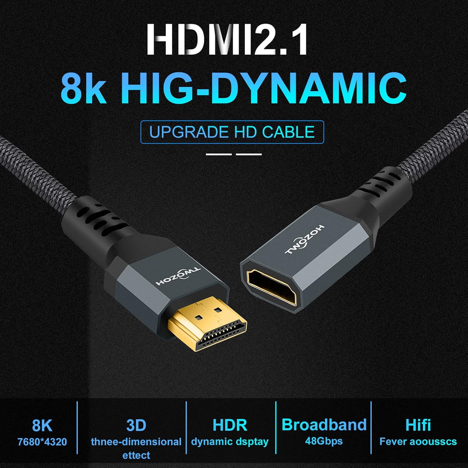 Detalle 2 de Twozoh 8K HDMI Verlängerungskabel 0,3 m
