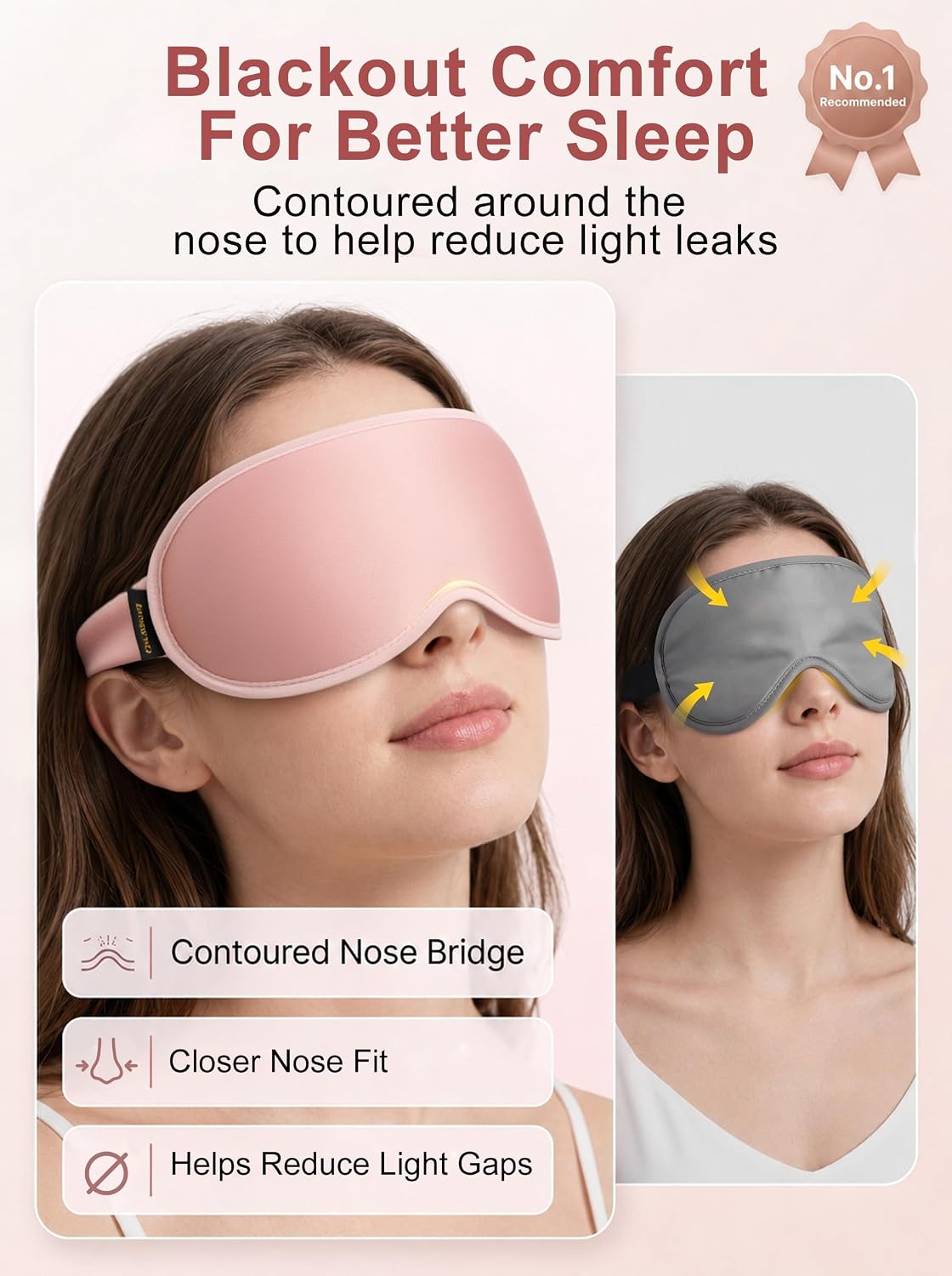 Thumbnail 2 de Weighted Blackout Sleep Mask for Women: Silk-Feel 3D Contoured Eyemask (Pink)
